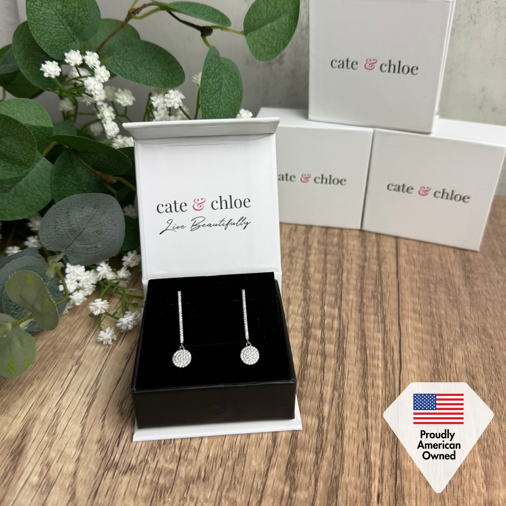 Hazel 18k White Gold Plated Silver Drop Dangle Earrings with Simulated Diamond Crystals