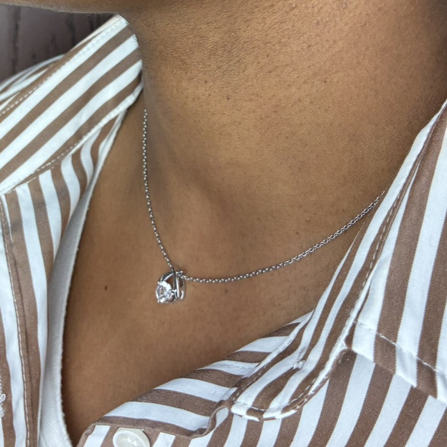 Eloise 18k White Gold Plated Pendant Necklace with Round Cut Swarovski Crystal