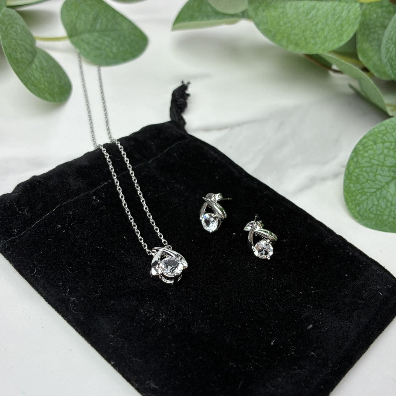 Eloise 18k White Gold Plated Silver Necklace and Earring Set with Swarovski Crystals