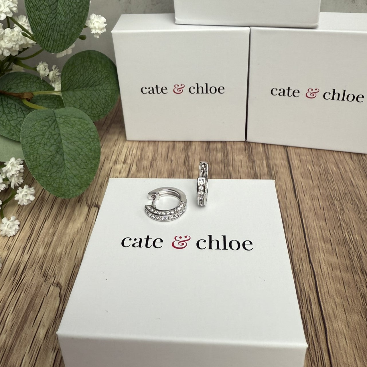 Viviana 18k White Gold Plated 17mm Hoop Earrings with Swarovski Crystals