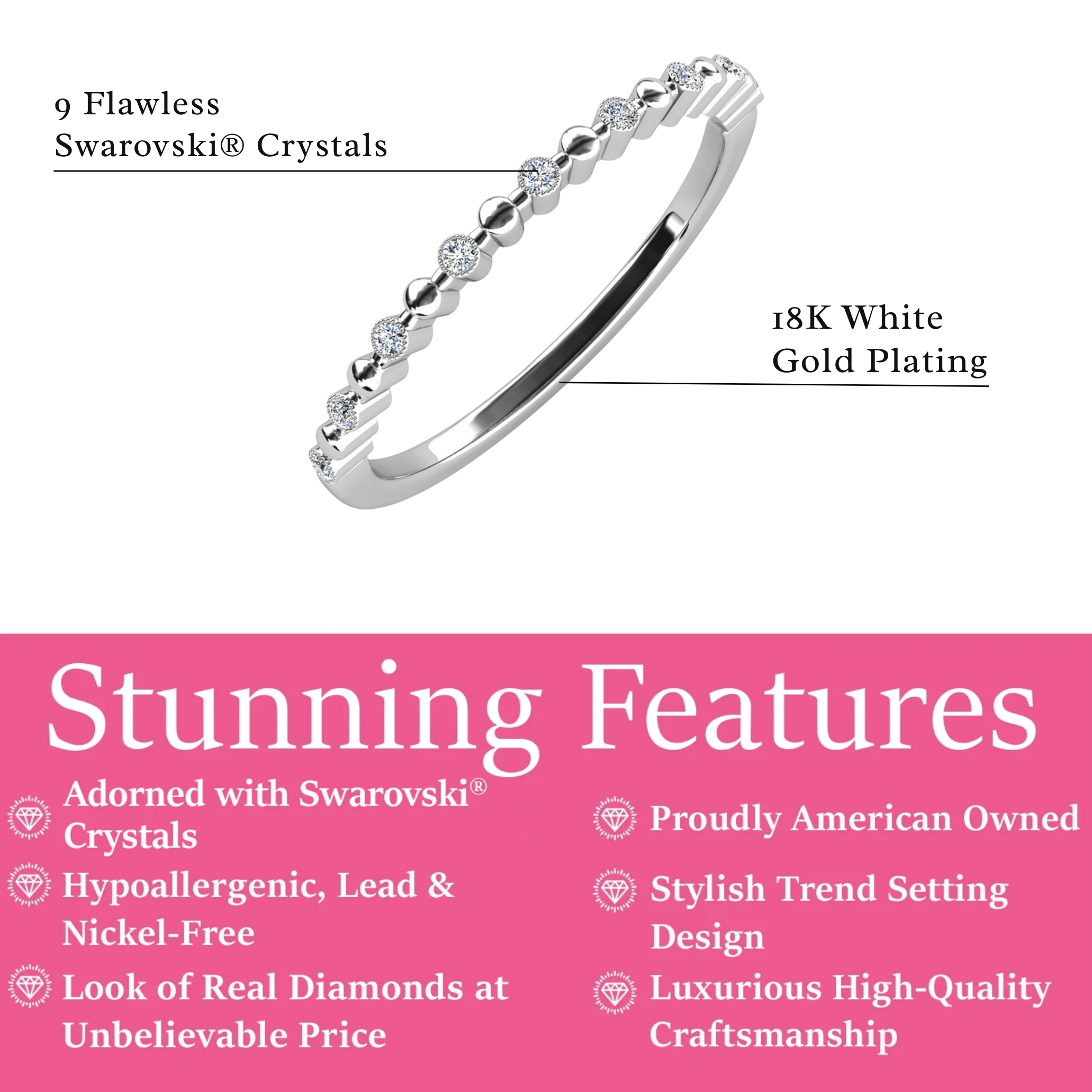 Illiana 18k White Gold Plated Ring with Round Cut Swarovski Crystals