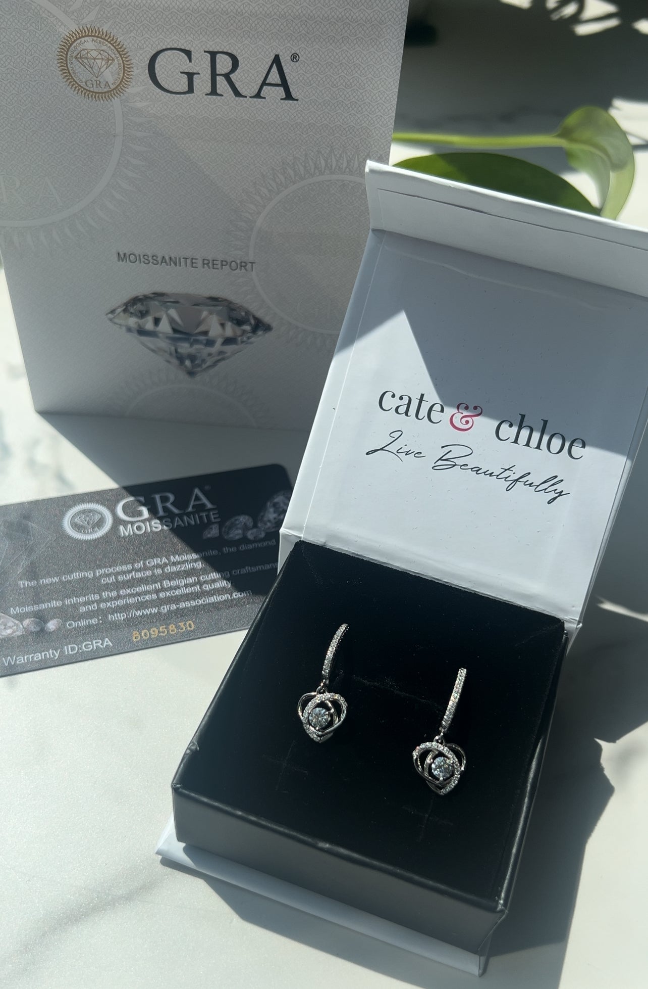 Moissanite by Cate & Chloe Naomi Sterling Silver Drop Earrings with Moissanite Crystals