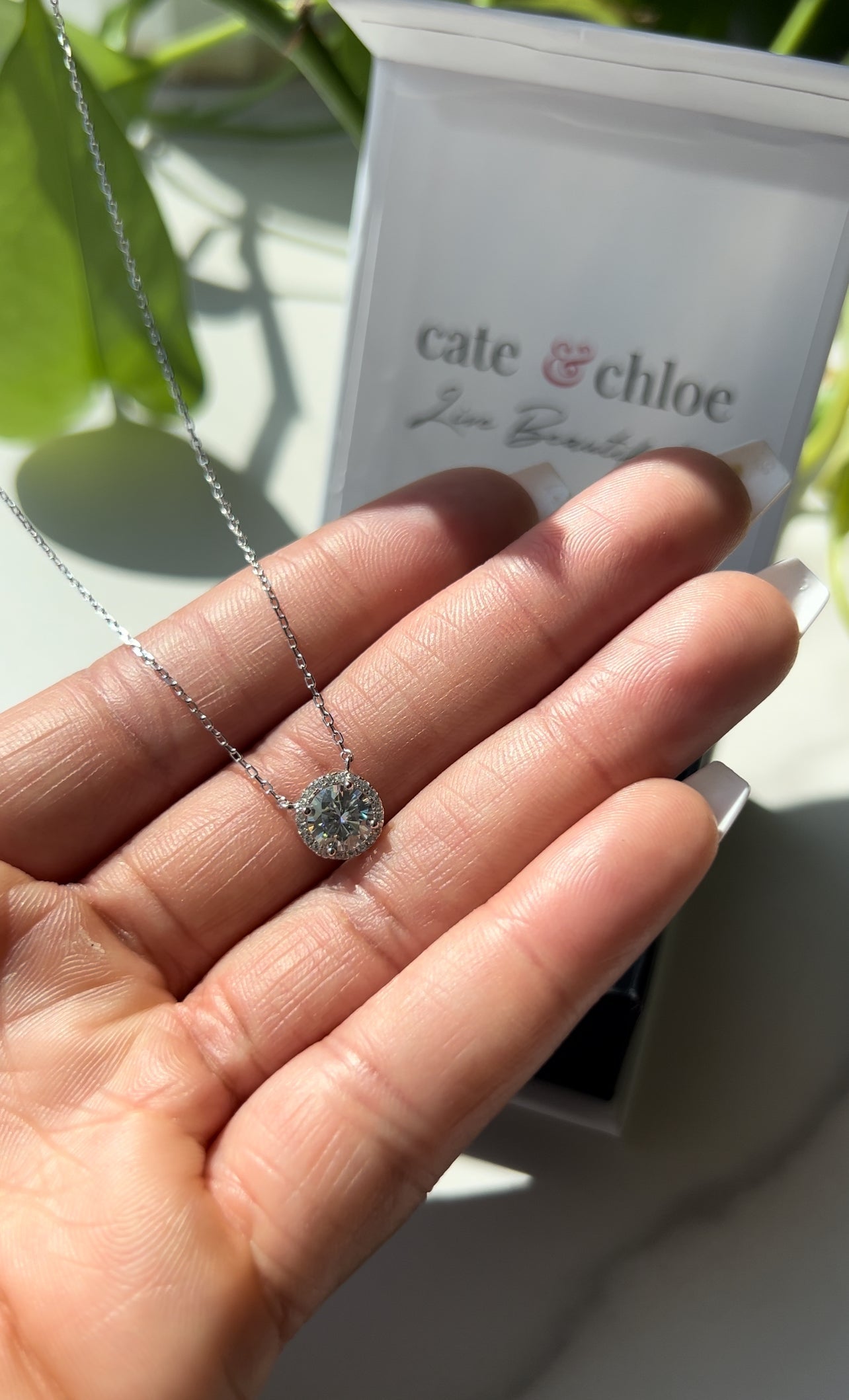 Moissanite by Cate & Chloe Sutton Sterling Silver Necklace with Moissanite Crystals