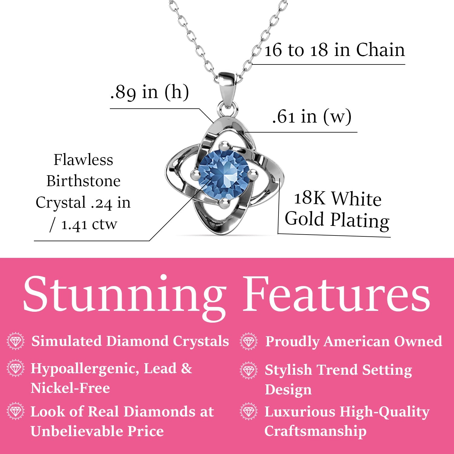 Infinity 18k White Gold Plated Birthstone Flower Necklace with Swarovski Crystal