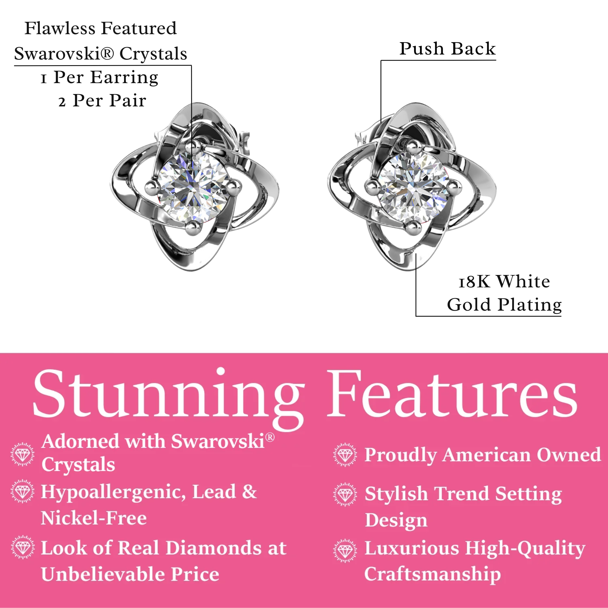 Infinity 18k White Gold Plated Birthstone Flower Earrings with Swarovski Crystals