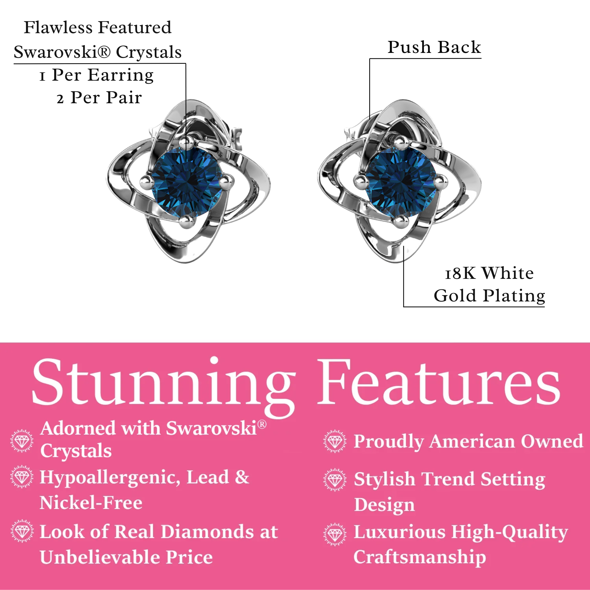 Infinity 18k White Gold Plated Birthstone Flower Earrings with Swarovski Crystals
