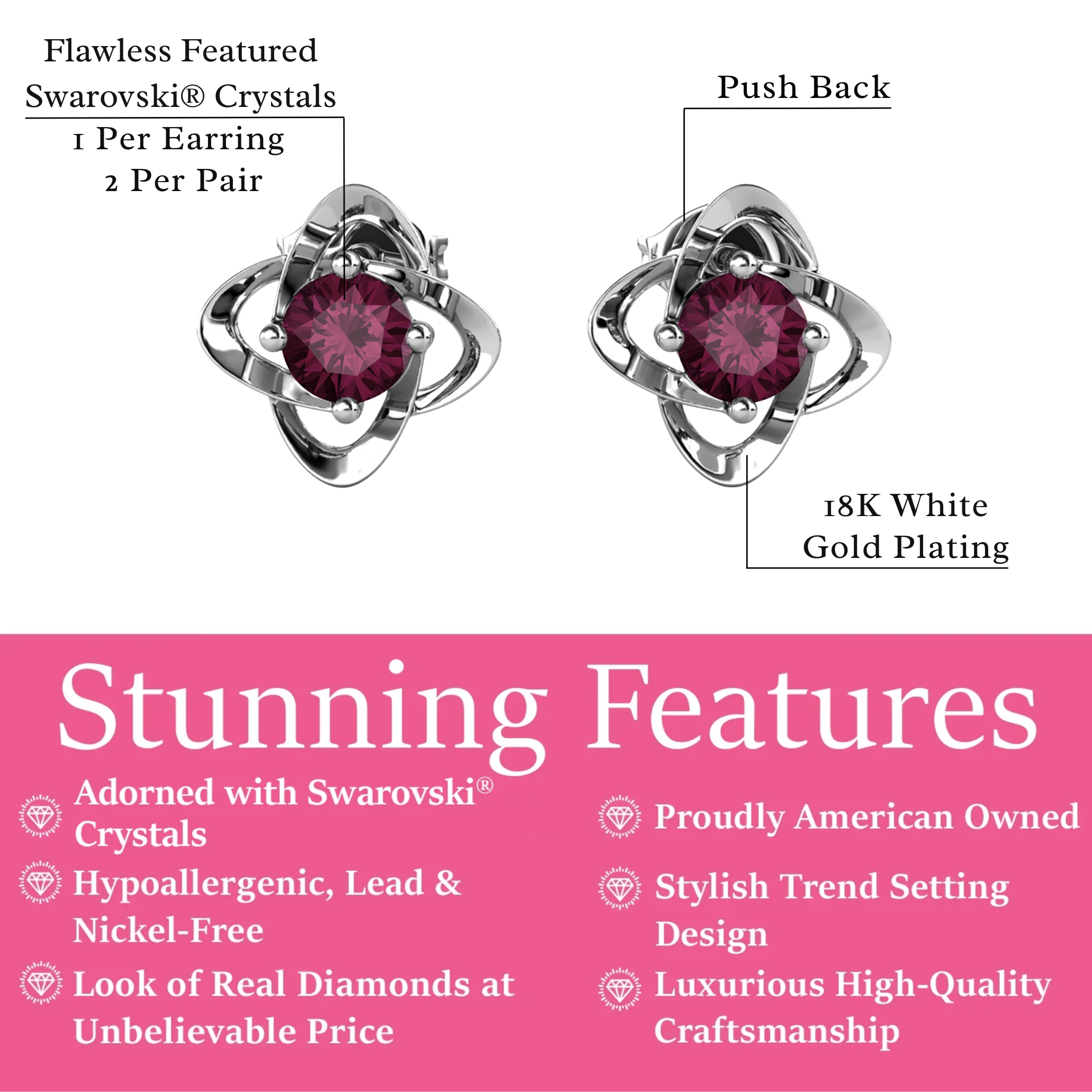 Infinity 18k White Gold Plated Birthstone Flower Earrings with Swarovski Crystals