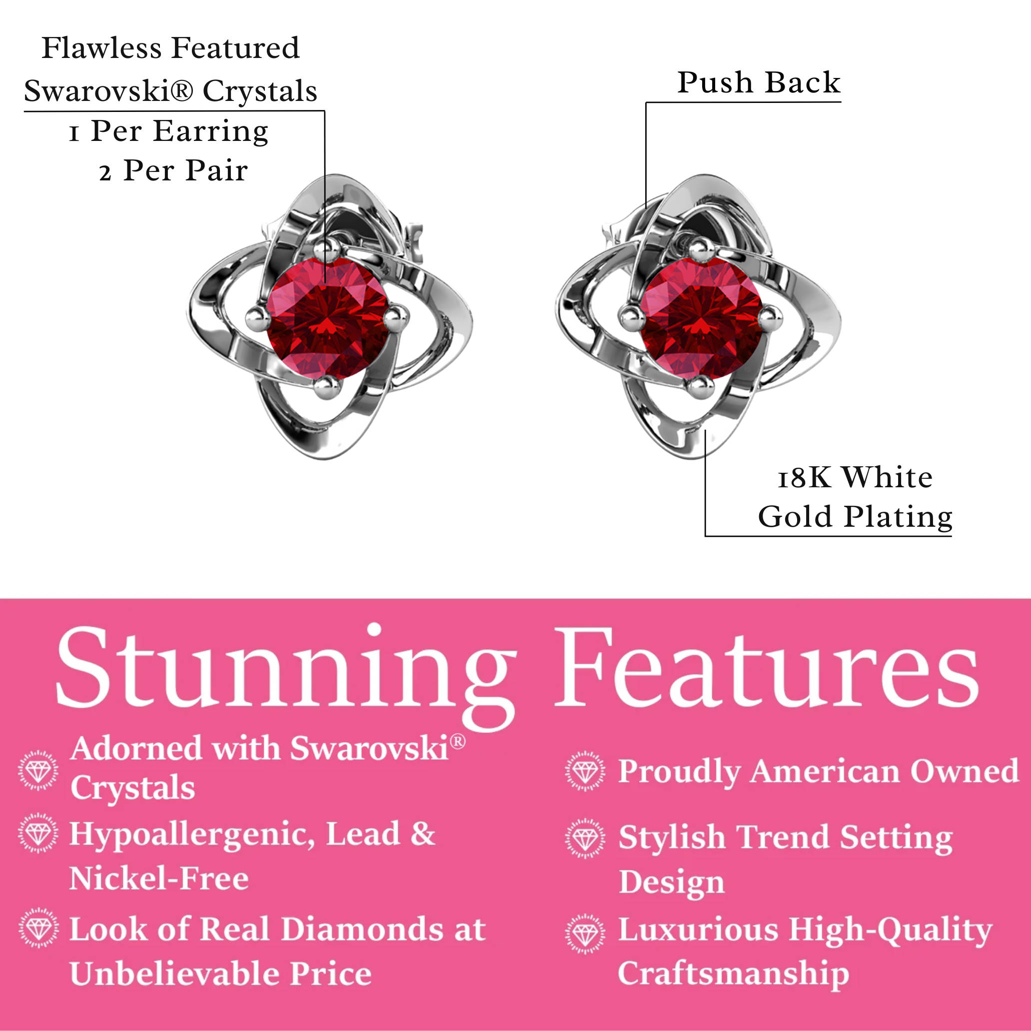 Infinity 18k White Gold Plated Birthstone Flower Earrings with Swarovski Crystals