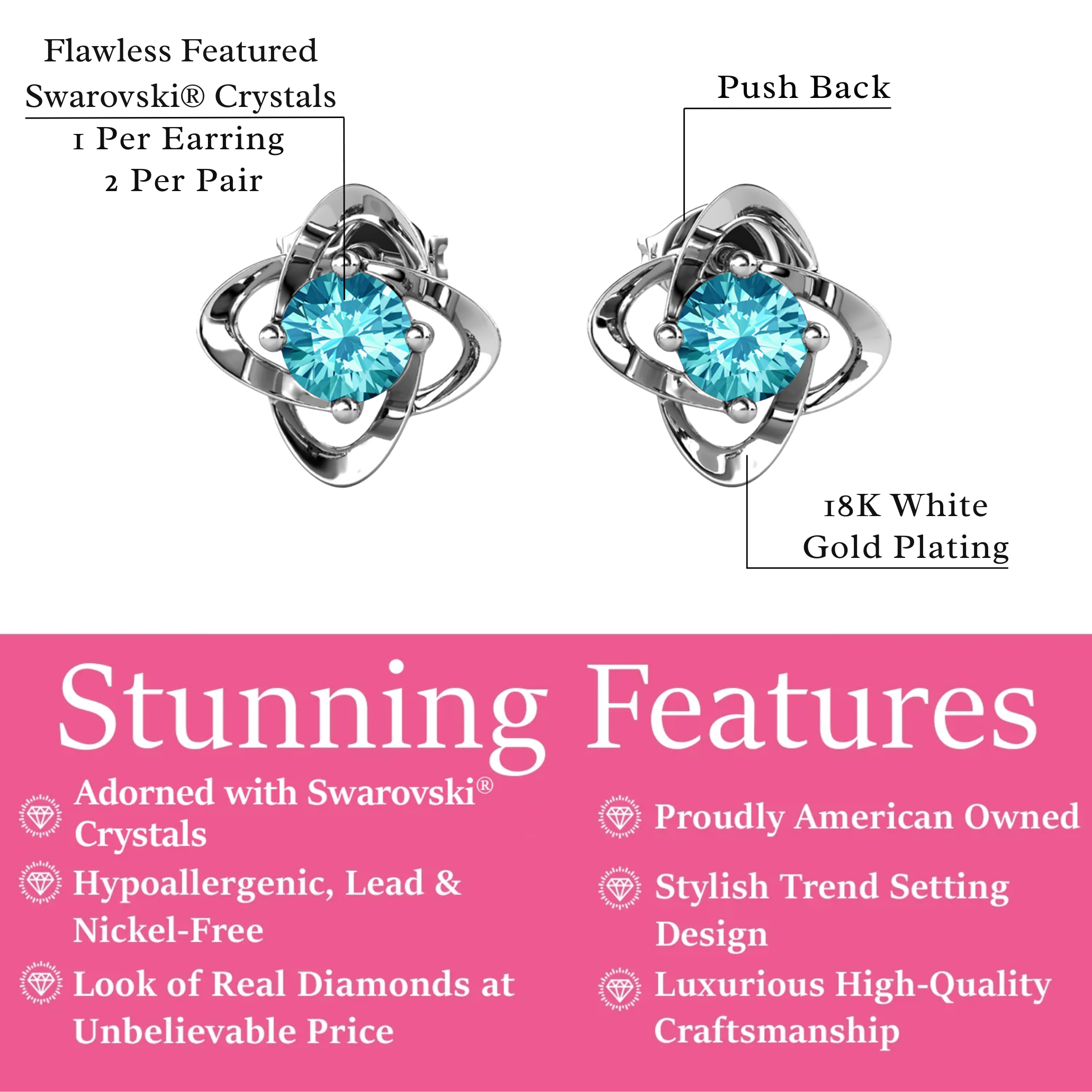 Infinity 18k White Gold Plated Birthstone Flower Earrings with Swarovski Crystals