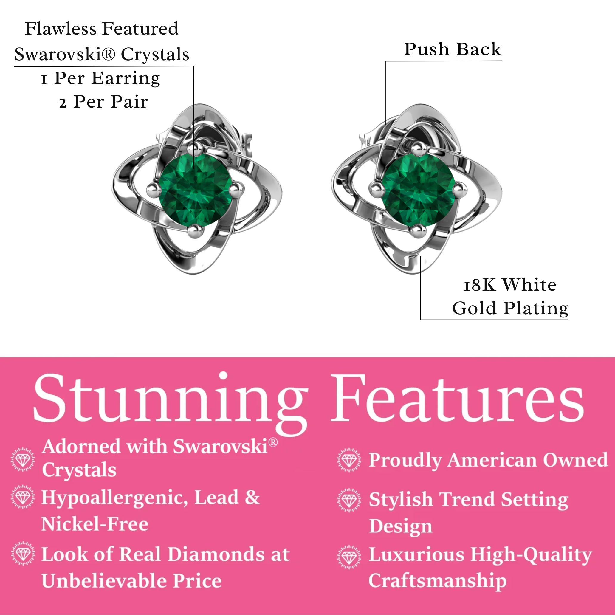 Infinity 18k White Gold Plated Birthstone Flower Earrings with Swarovski Crystals