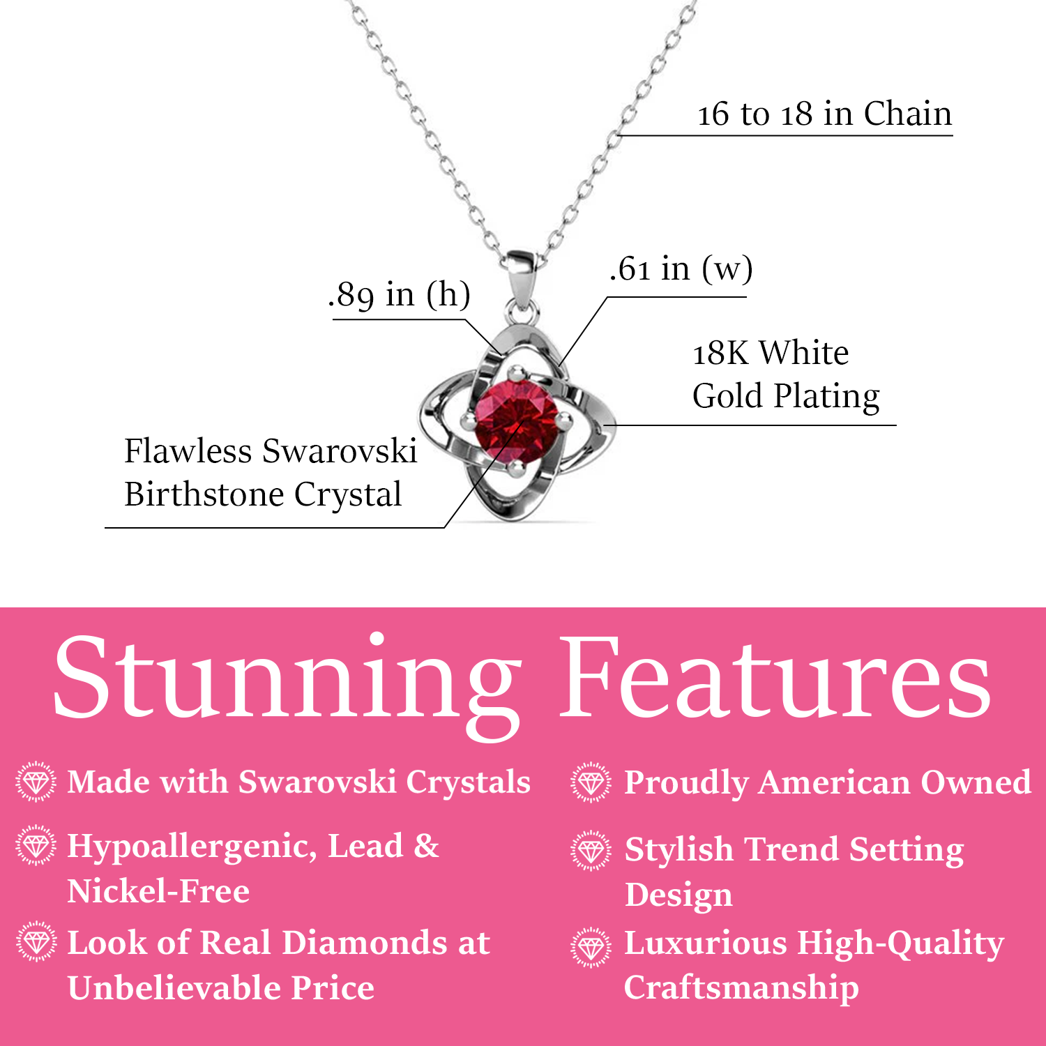 Infinity January Birthstone Diamond Necklace 18k White Gold Plated Silver Birthstone Necklace with Swarovski Crystal