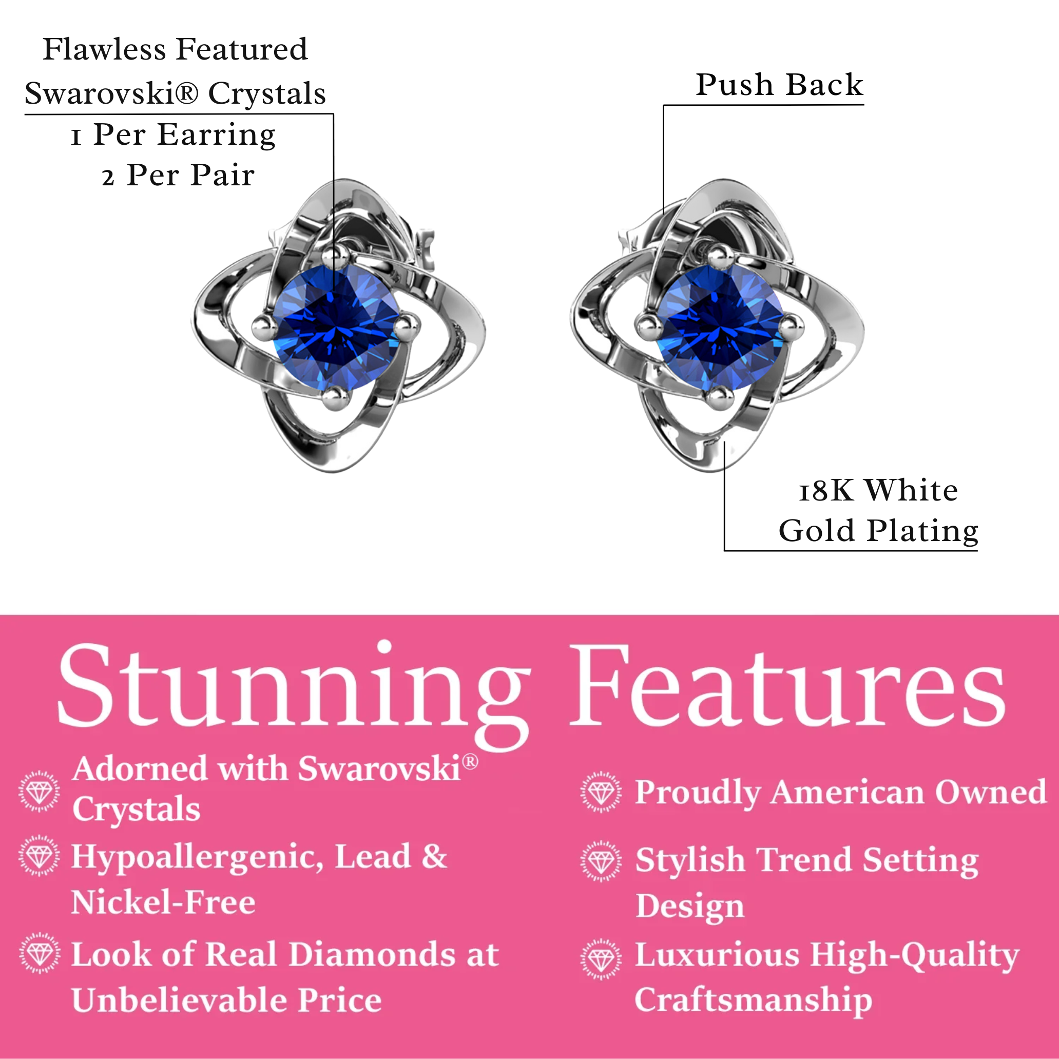Infinity 18k White Gold Plated Birthstone Flower Earrings with Swarovski Crystals
