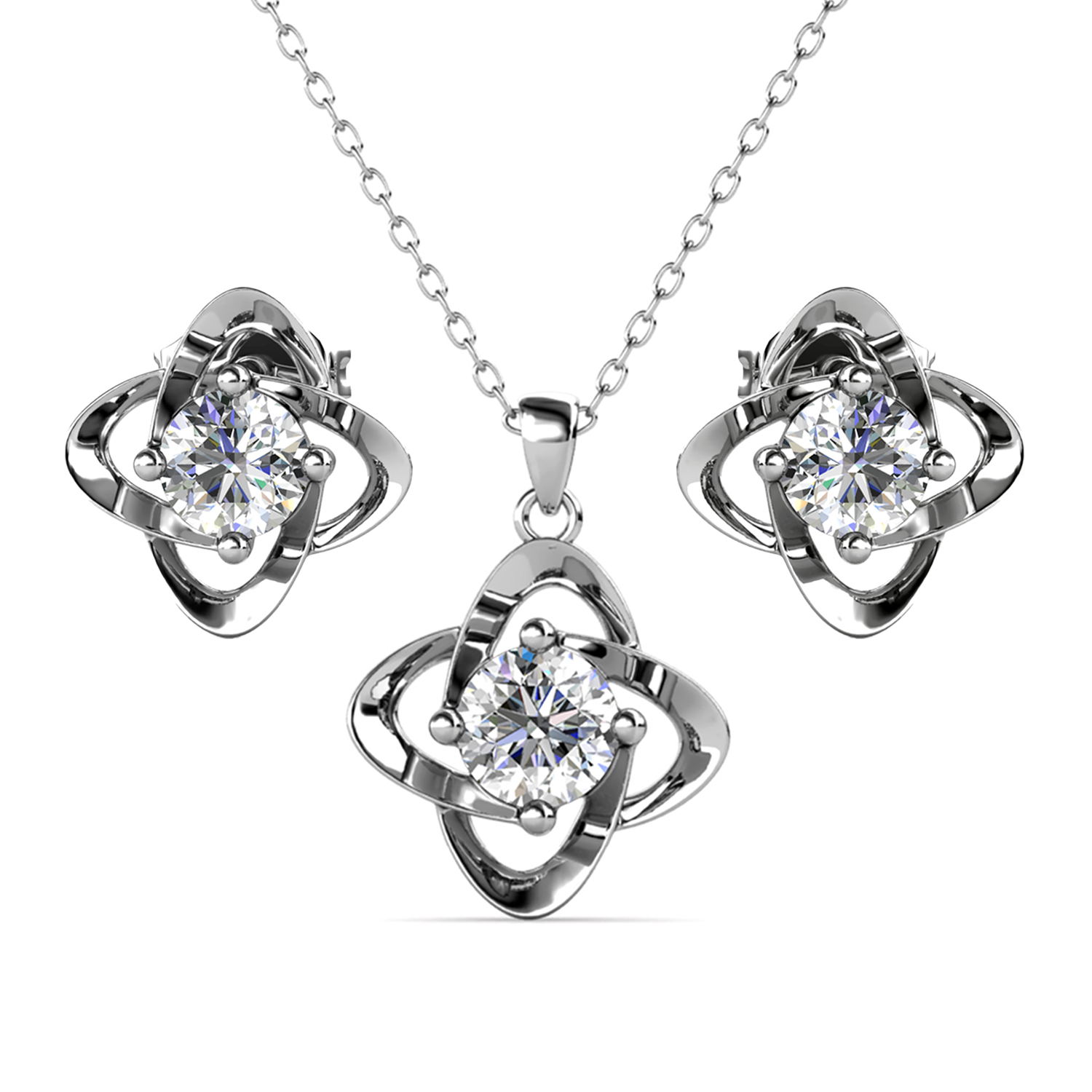 Infinity Birthstone 18k White Gold Plated Silver Earrings and Necklace Set with Swarovski Crystals