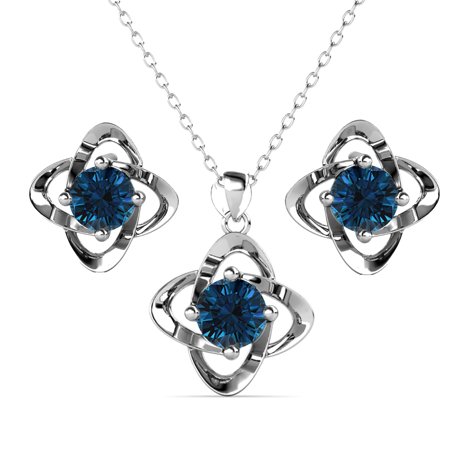 Infinity Birthstone 18k White Gold Plated Silver Earrings and Necklace Set with Swarovski Crystals