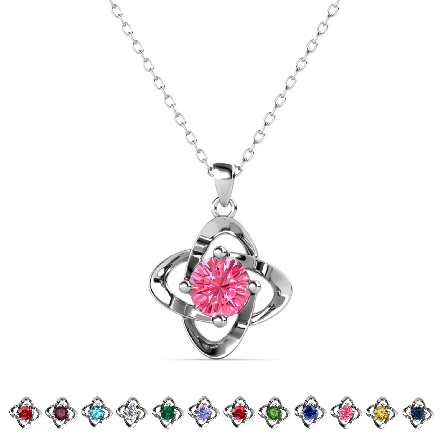 Infinity 18k White Gold Plated Birthstone Flower Necklace with Swarovski Crystal