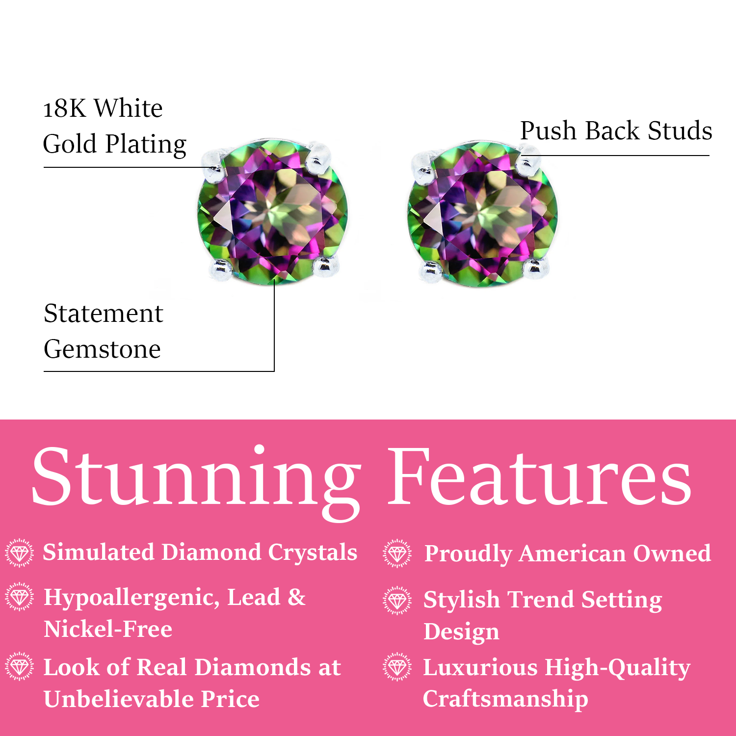 Magnolia 1Ct Sterling Silver Stud Earrings with Simulated Diamond Crystals