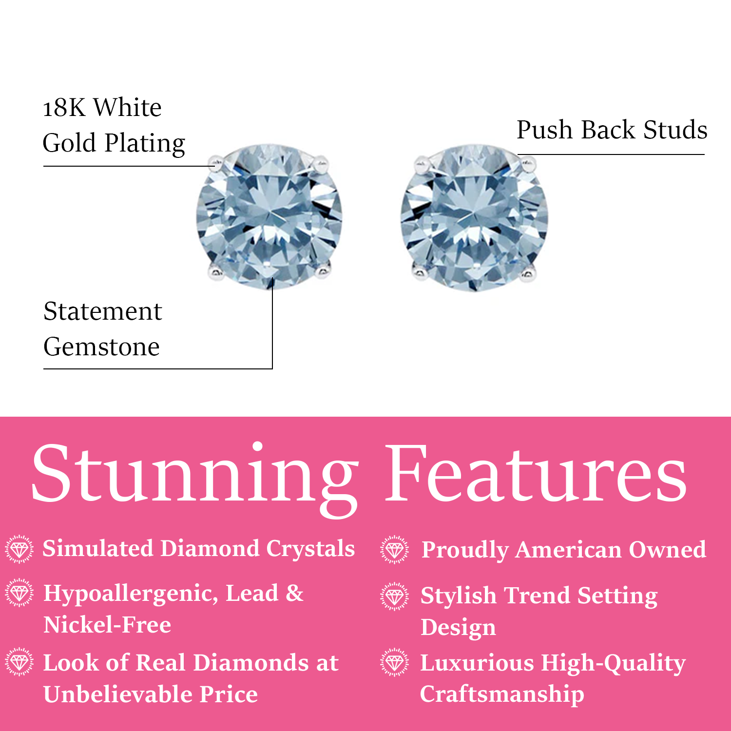 Magnolia 1Ct Sterling Silver Stud Earrings with Simulated Diamond Crystals