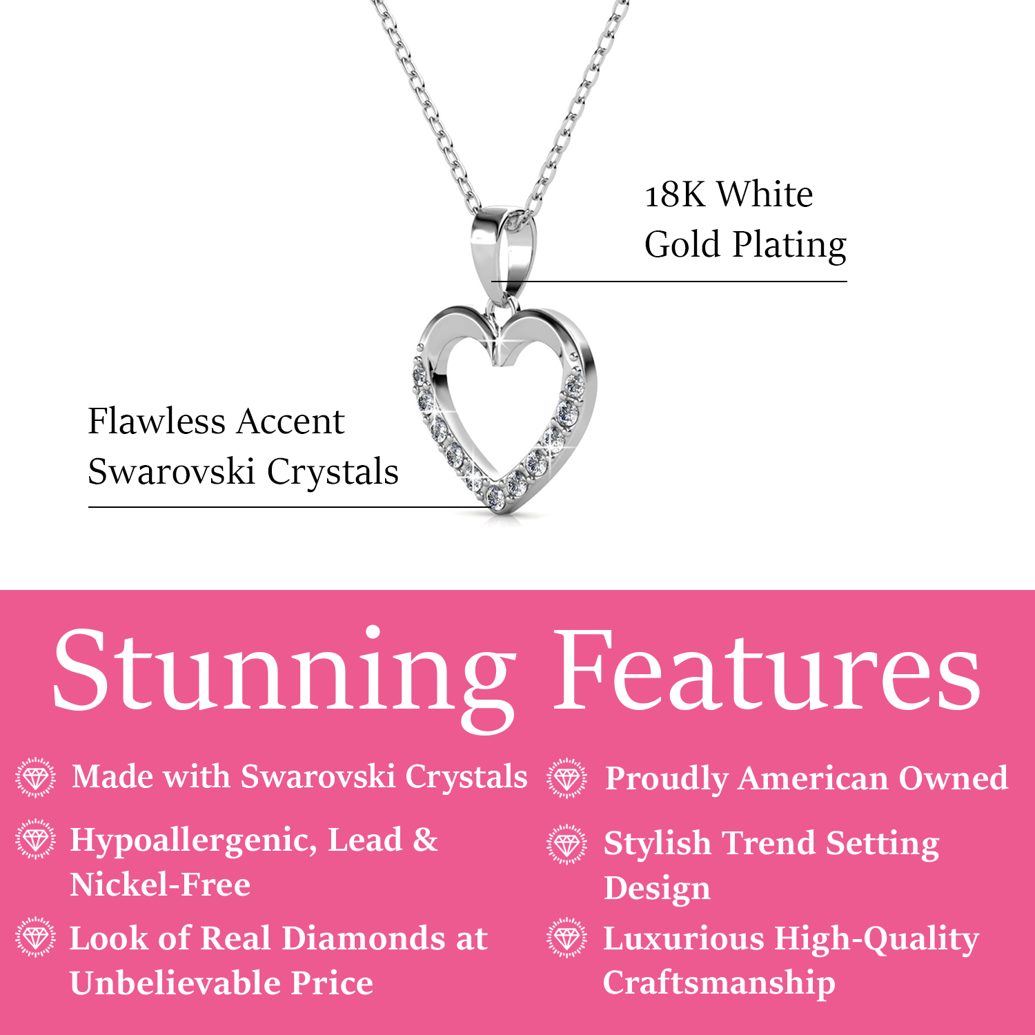 Chelsea 18k White Gold Plated Silver Heart Necklace with Swarovski Crystals