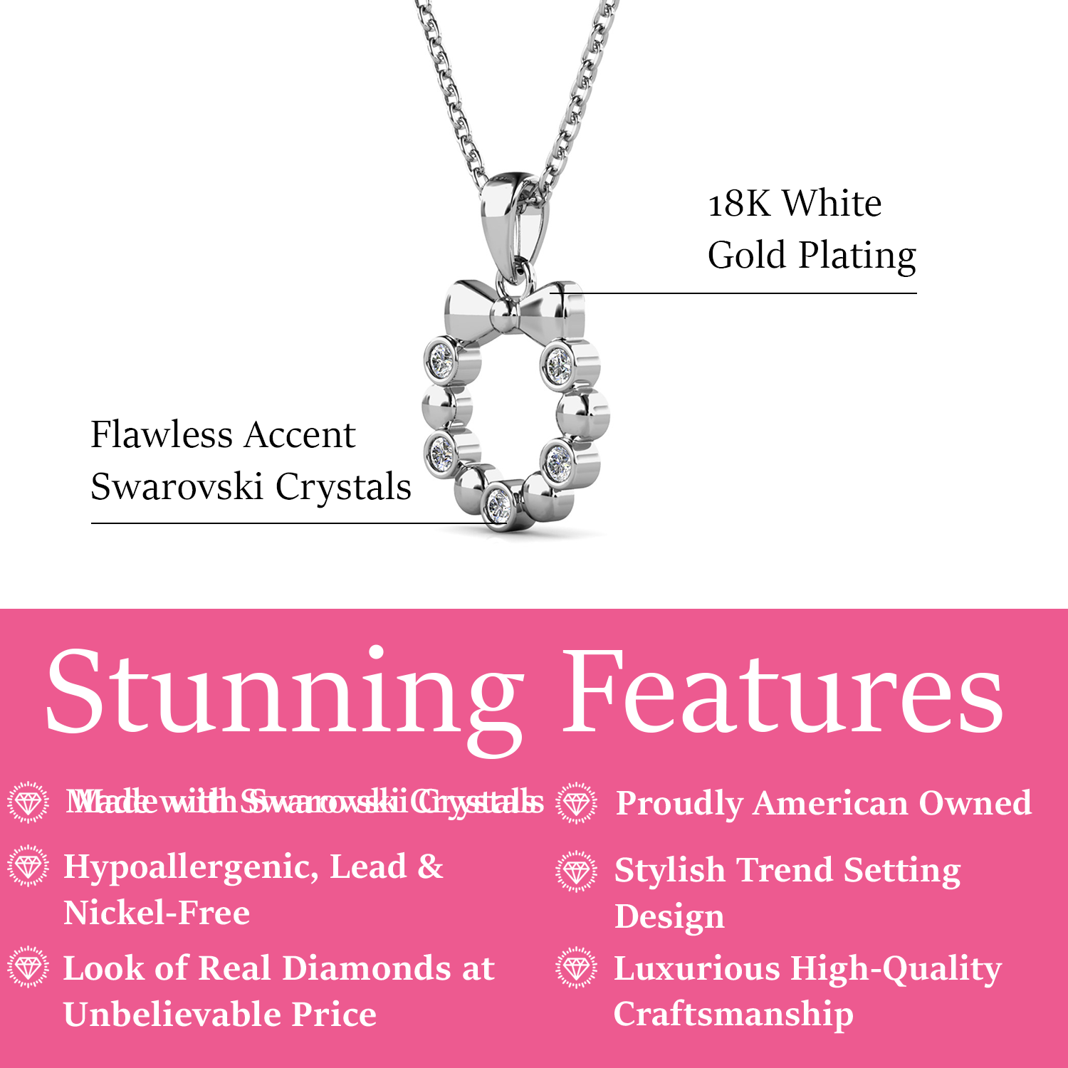 Edith 18k White Gold Plated Silver Ribbon Necklace with Swarovski Crystals