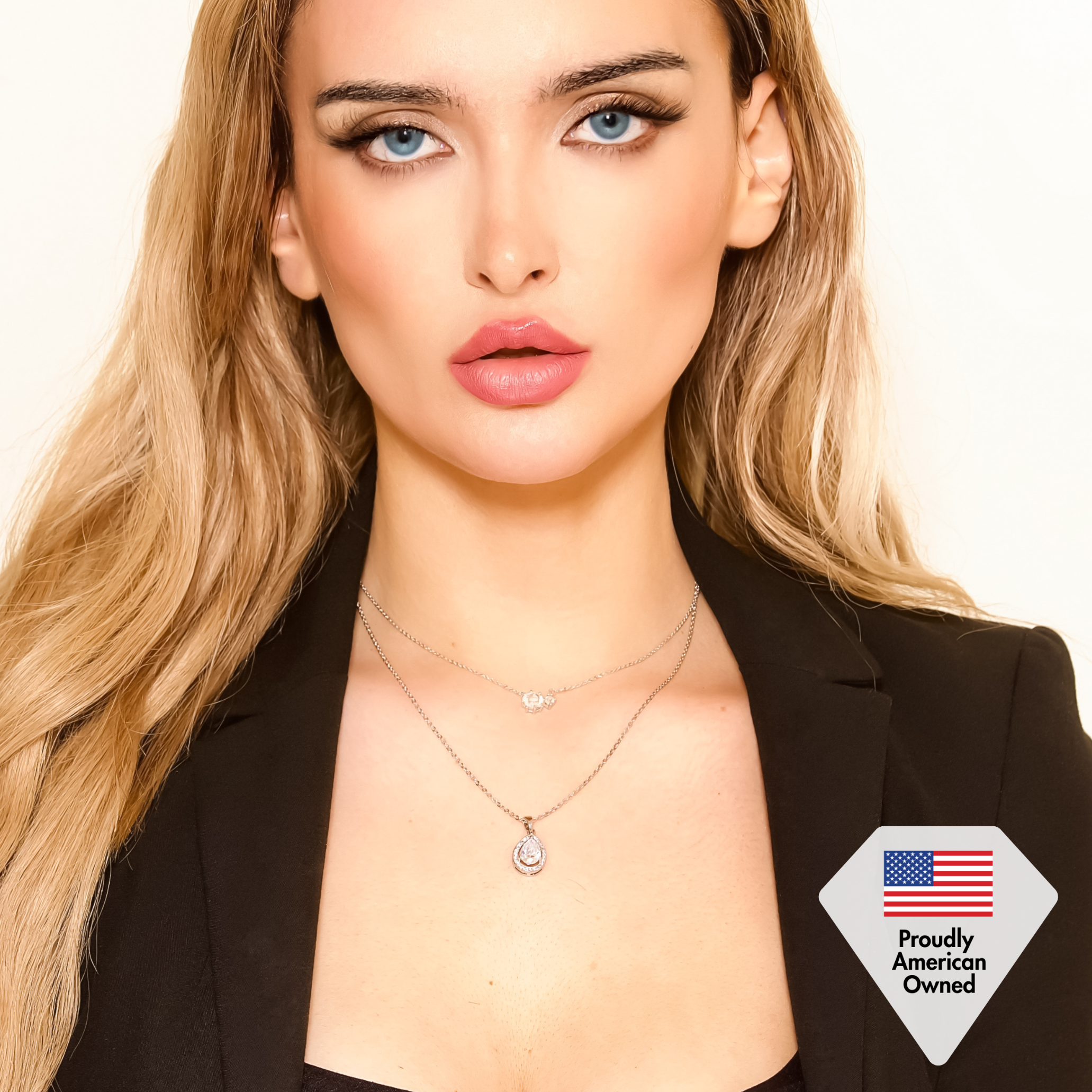 Isabel 18k White Gold Plated Halo Teardrop Necklace with Simulated Diamond Crystal