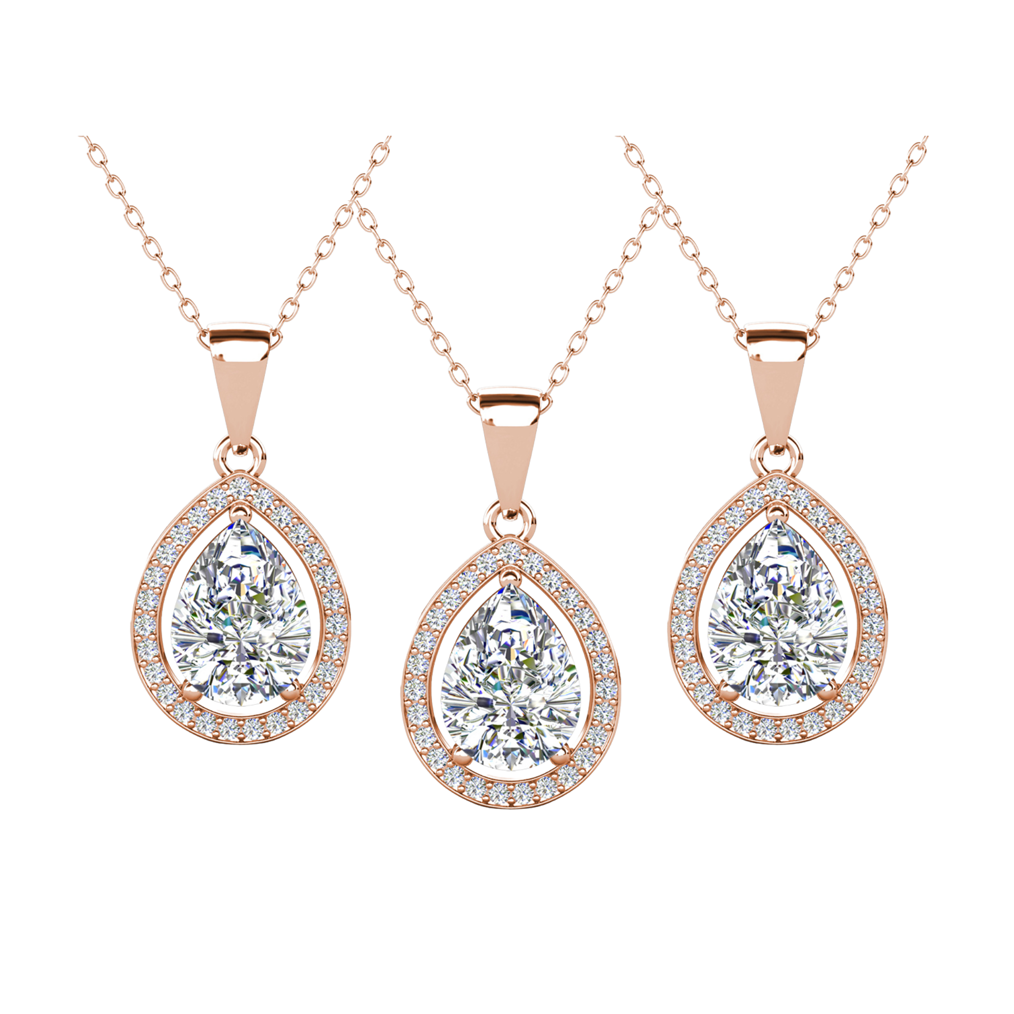 Pack of 3 - Isabel 18k Gold Plated Teardrop Pendant Necklace with Simulated Diamond Crystals