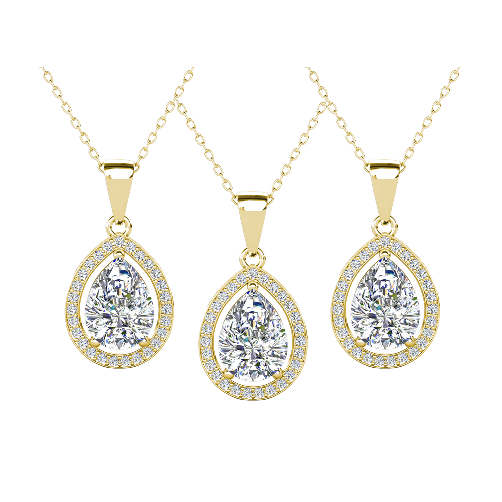 Pack of 3 - Isabel 18k Gold Plated Teardrop Pendant Necklace with Simulated Diamond Crystals