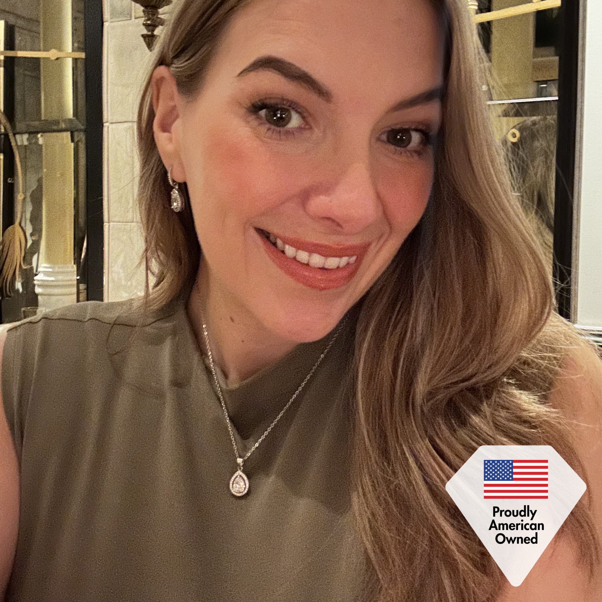 Isabel 18k White Gold Plated Drop Earrings and Necklace Jewelry Set with Simulated Diamond Crystals