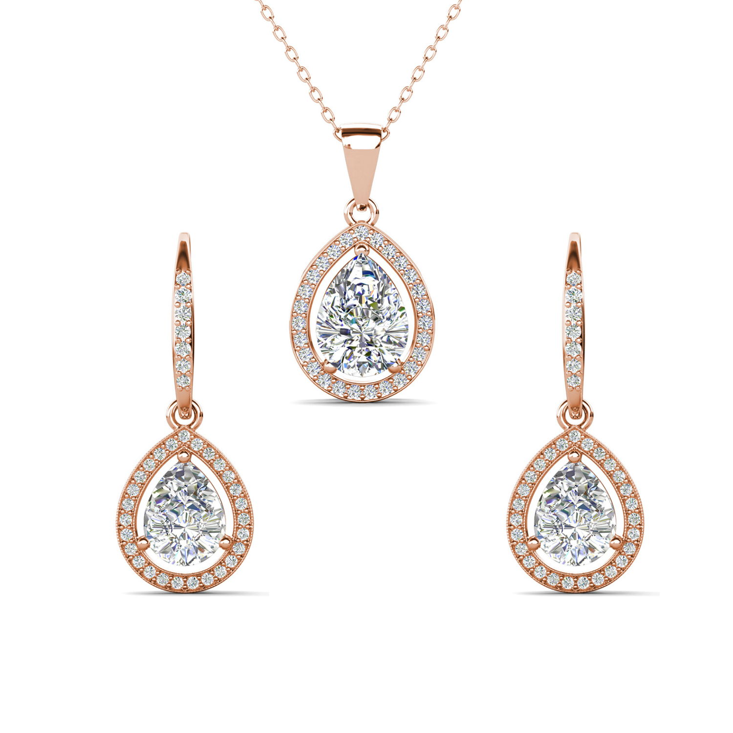 Isabel 18k White Gold Plated Drop Earrings and Necklace Jewelry Set with Simulated Diamond Crystals