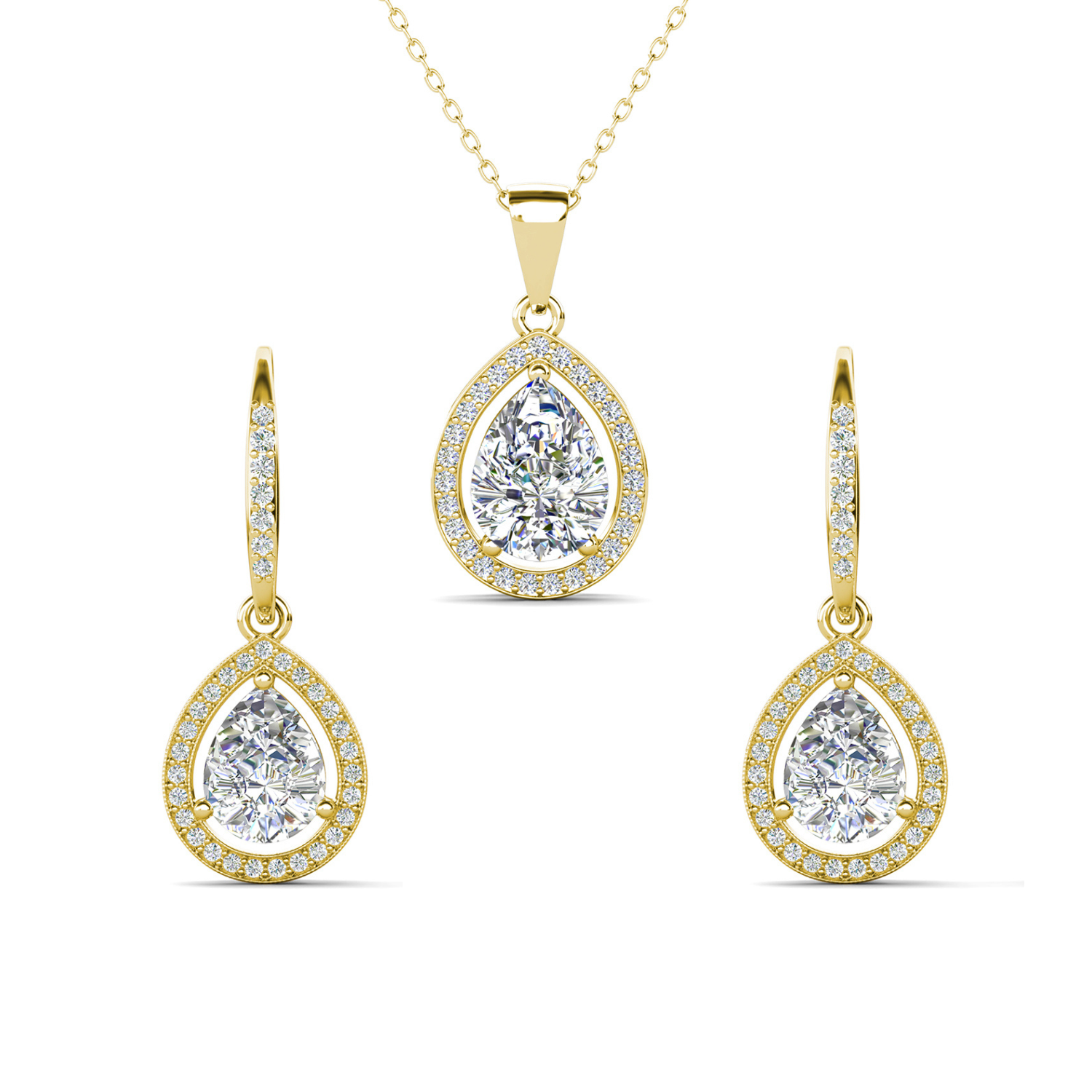 Isabel 18k White Gold Plated Drop Earrings and Necklace Jewelry Set with Simulated Diamond Crystals