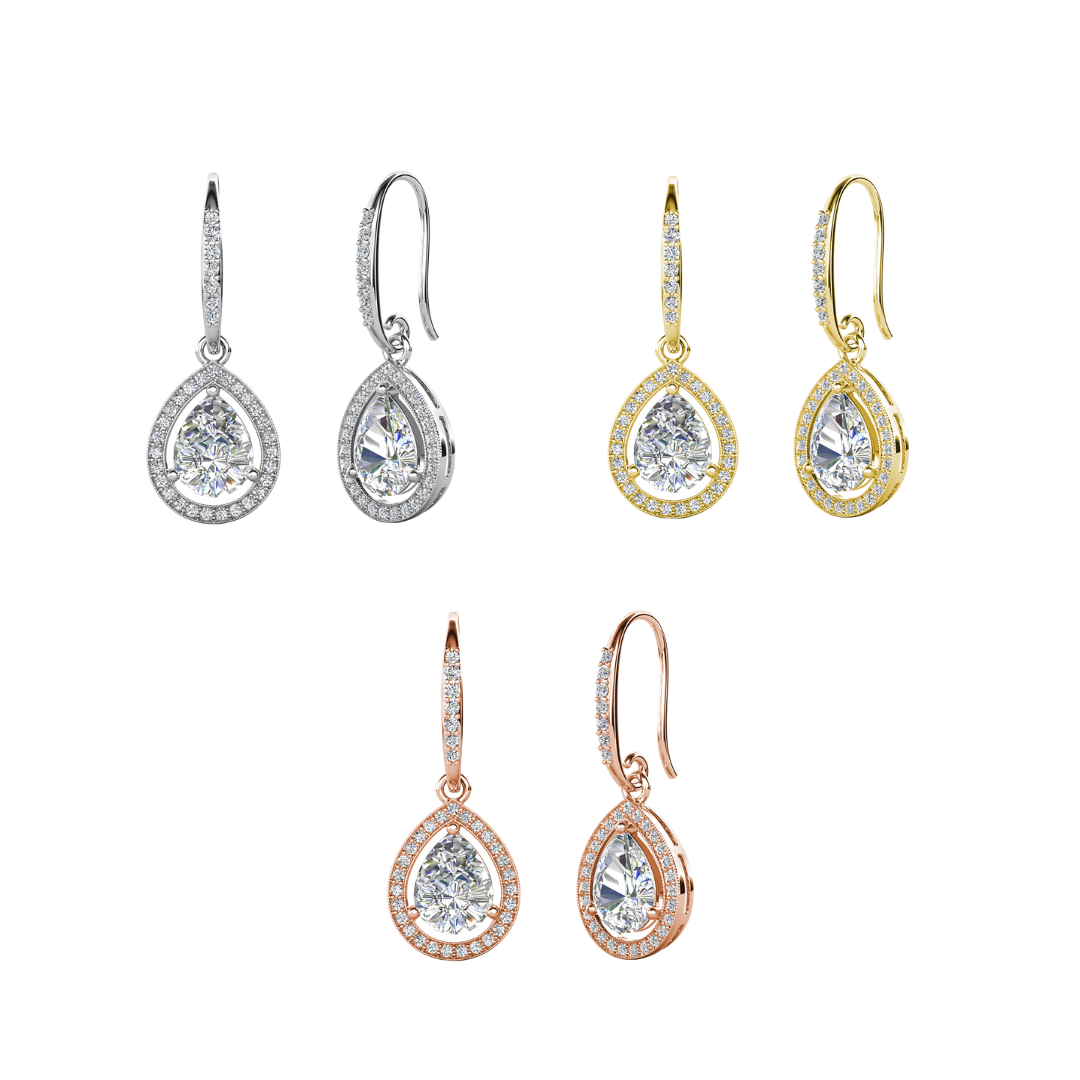 Isabel 18k White Gold Plated Halo Teardrop Earrings with Simulated Diamond Crystals