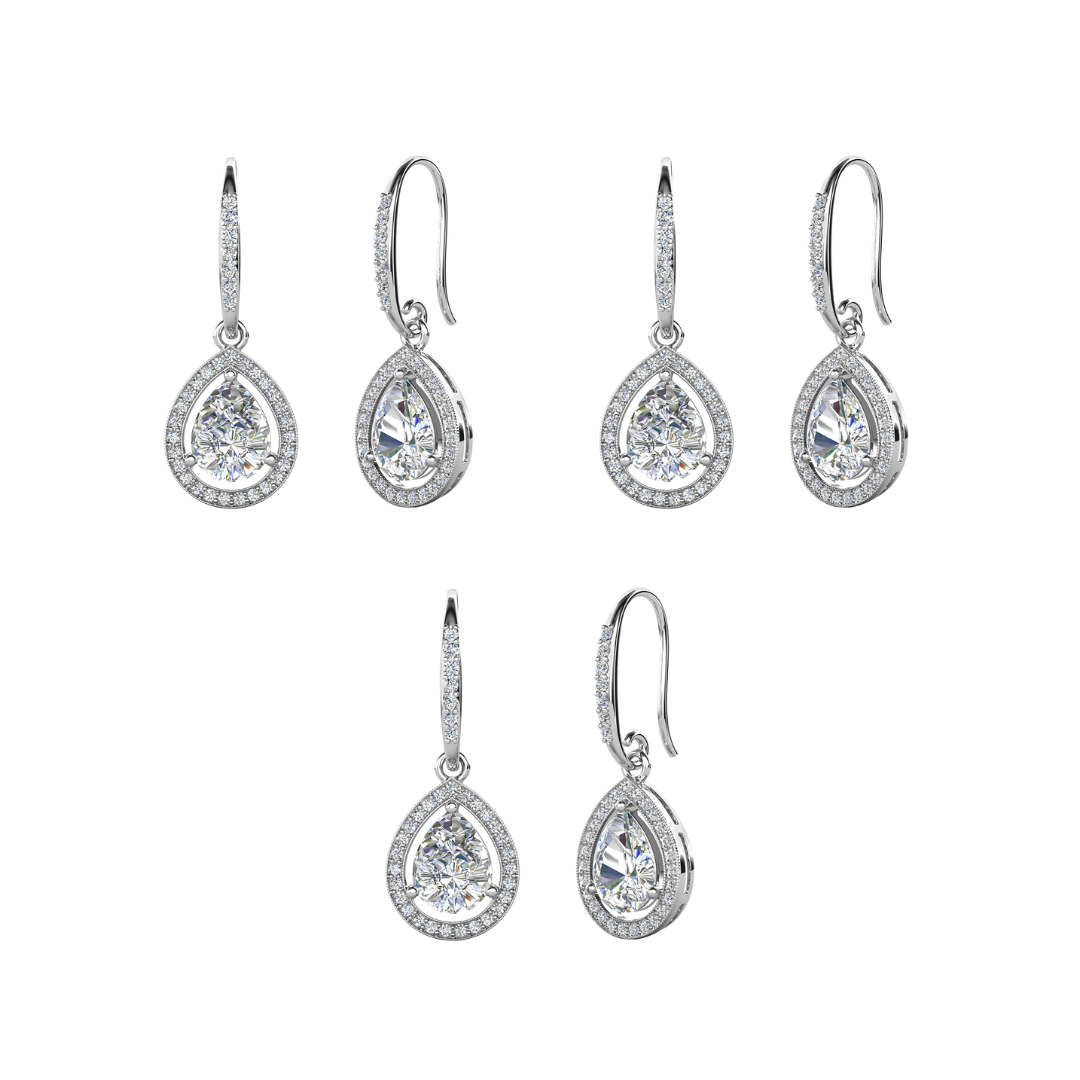 Isabel 18k White Gold Plated Halo Teardrop Earrings with Simulated Diamond Crystals