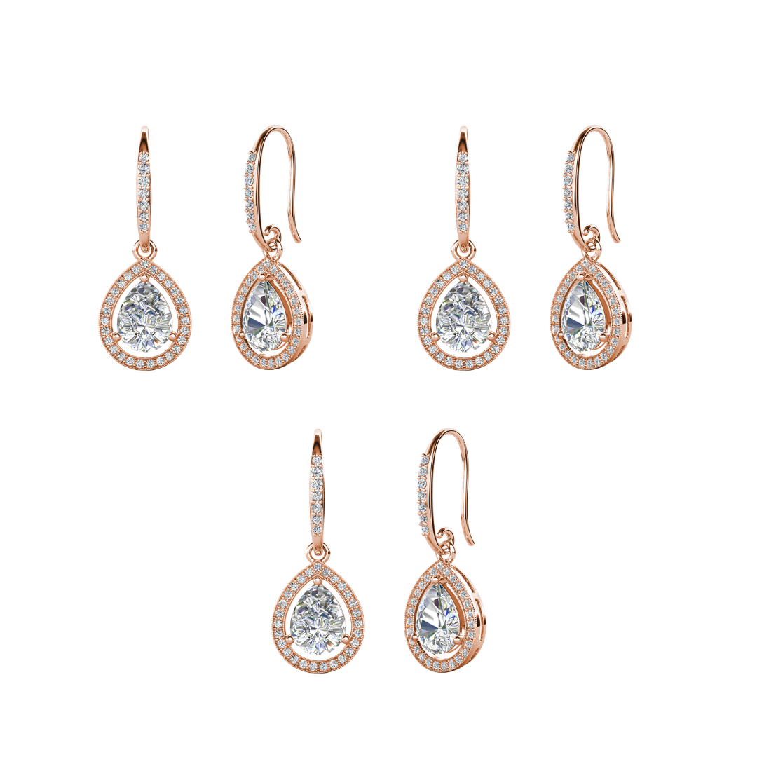 Isabel 18k White Gold Plated Halo Teardrop Earrings with Simulated Diamond Crystals