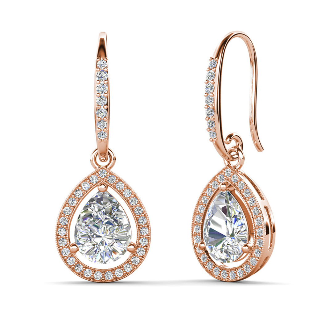 Isabel 18k White Gold Plated Halo Teardrop Earrings with Simulated Diamond Crystals