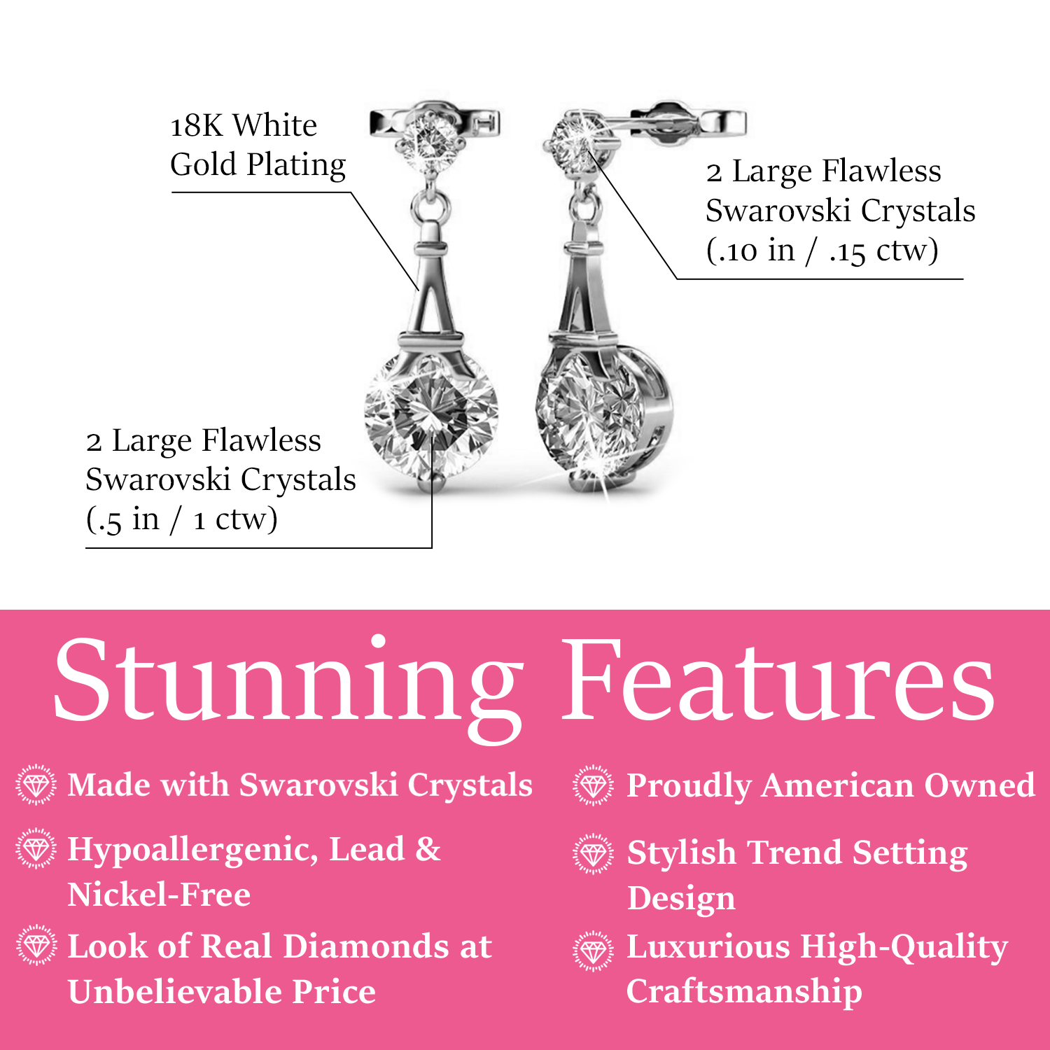 Isla 18k White Gold Plated Dangle Stud Earrings with Round Swarovski Crystals