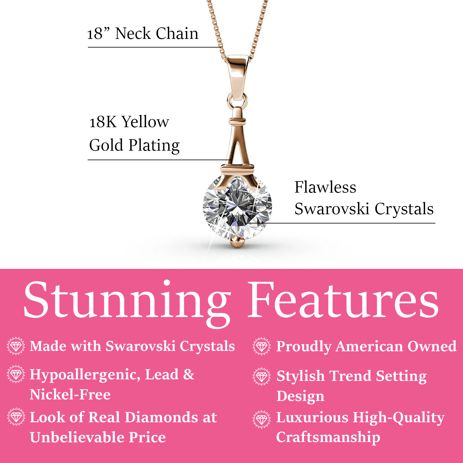 Isla 18k White Gold Plated Pendant Necklace with Round Swarovski Crystal