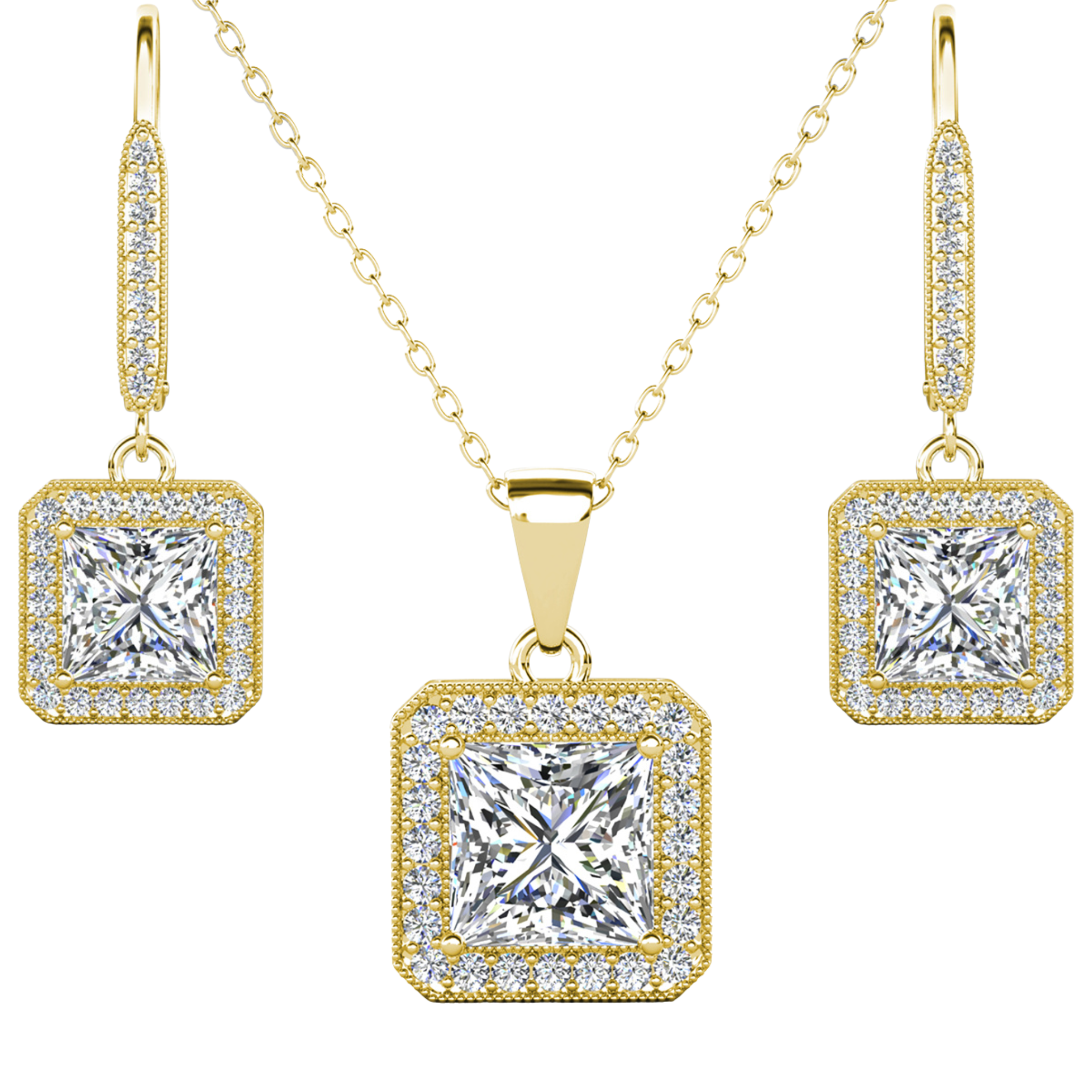Ivy 18k White Gold Plated Dangle Earring and Necklace Jewelry Set with Simulated Diamond Crystals
