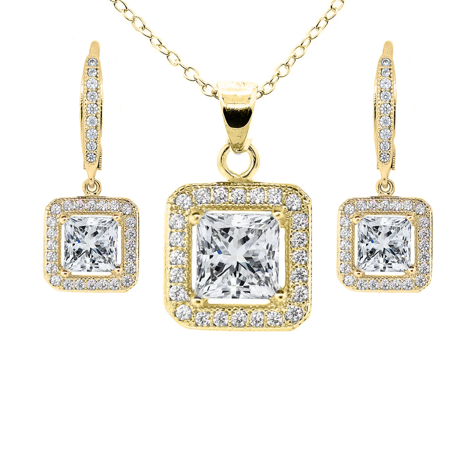 Ivy 18k White Gold Plated Cubic Zirconia Pendant Necklace and Earrings Jewelry Set