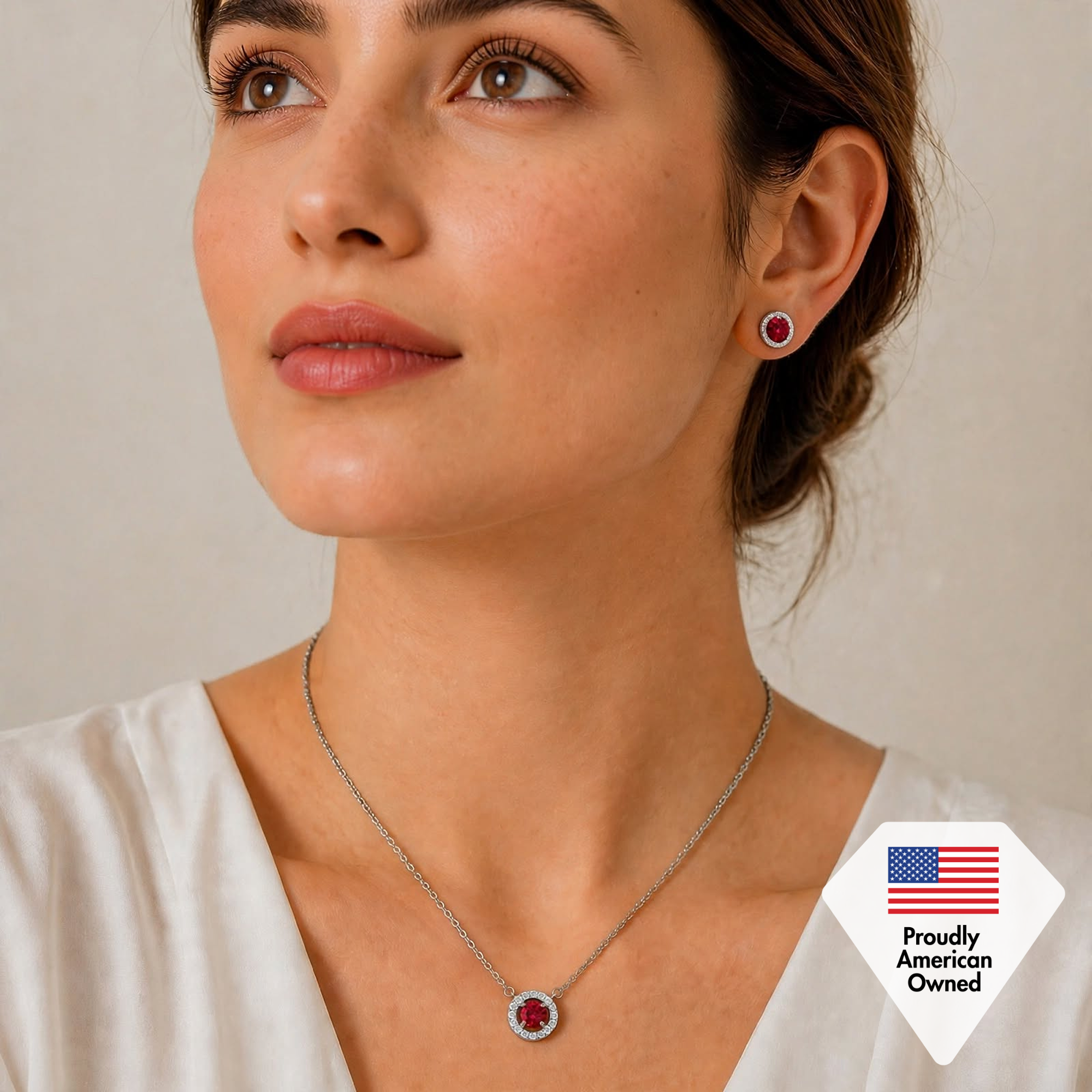 Royal Birthstone 18k White Gold Plated Halo Necklace with Round Cut Swarovski Crystals