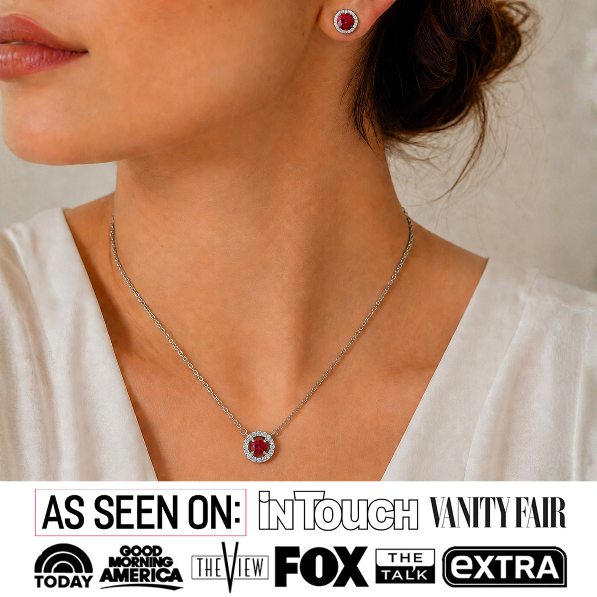 Royal Birthstone 18k White Gold Plated Halo Stud Earrings and Necklace Set with Swarovski Crystals