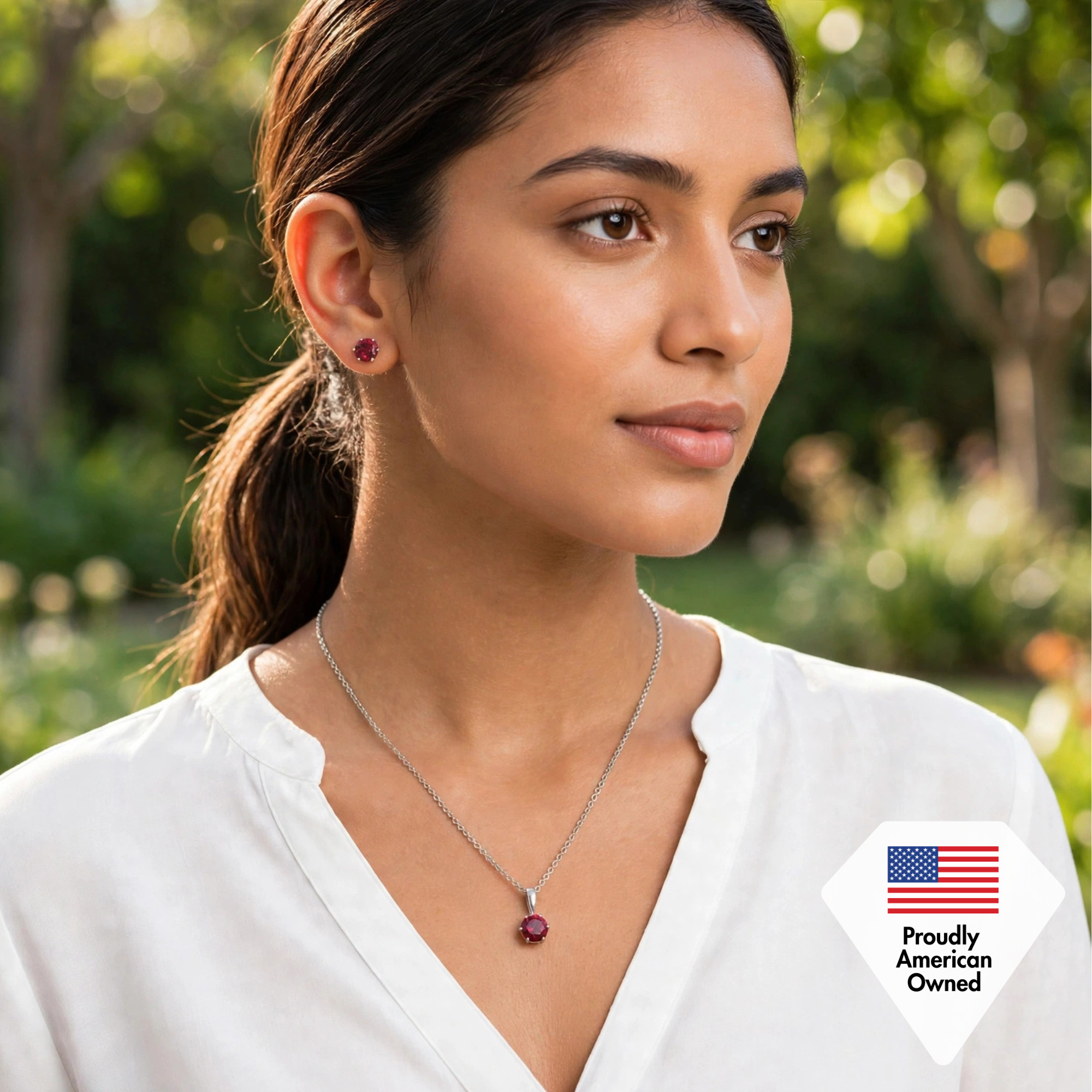 Birthstone 18k White Gold Plated Stud Earrings and Necklace Set with 1ct Swarovski Crystals