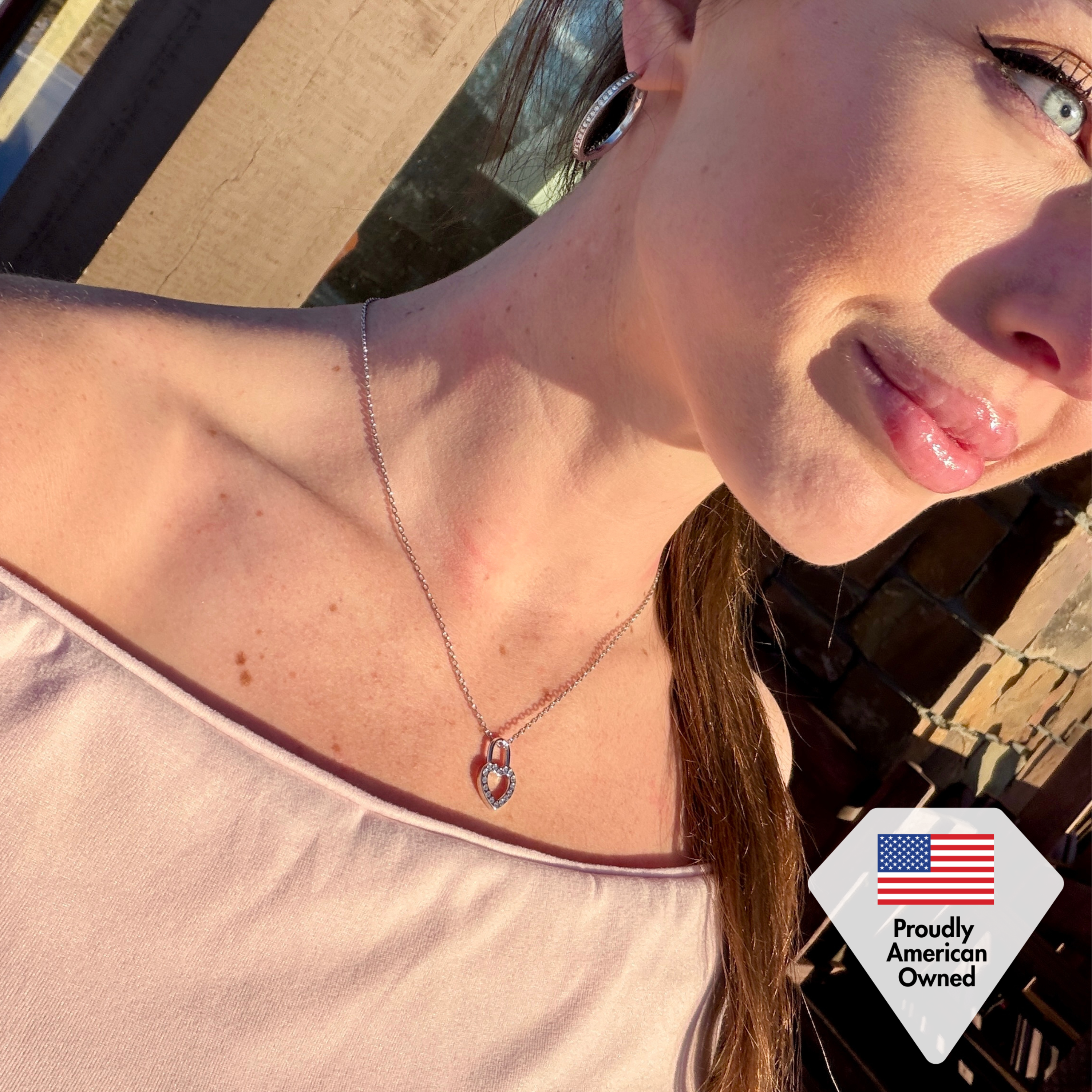 Janelle 18k White Gold Plated Heart Padlock Pendant Necklace with Swarovski Crystals