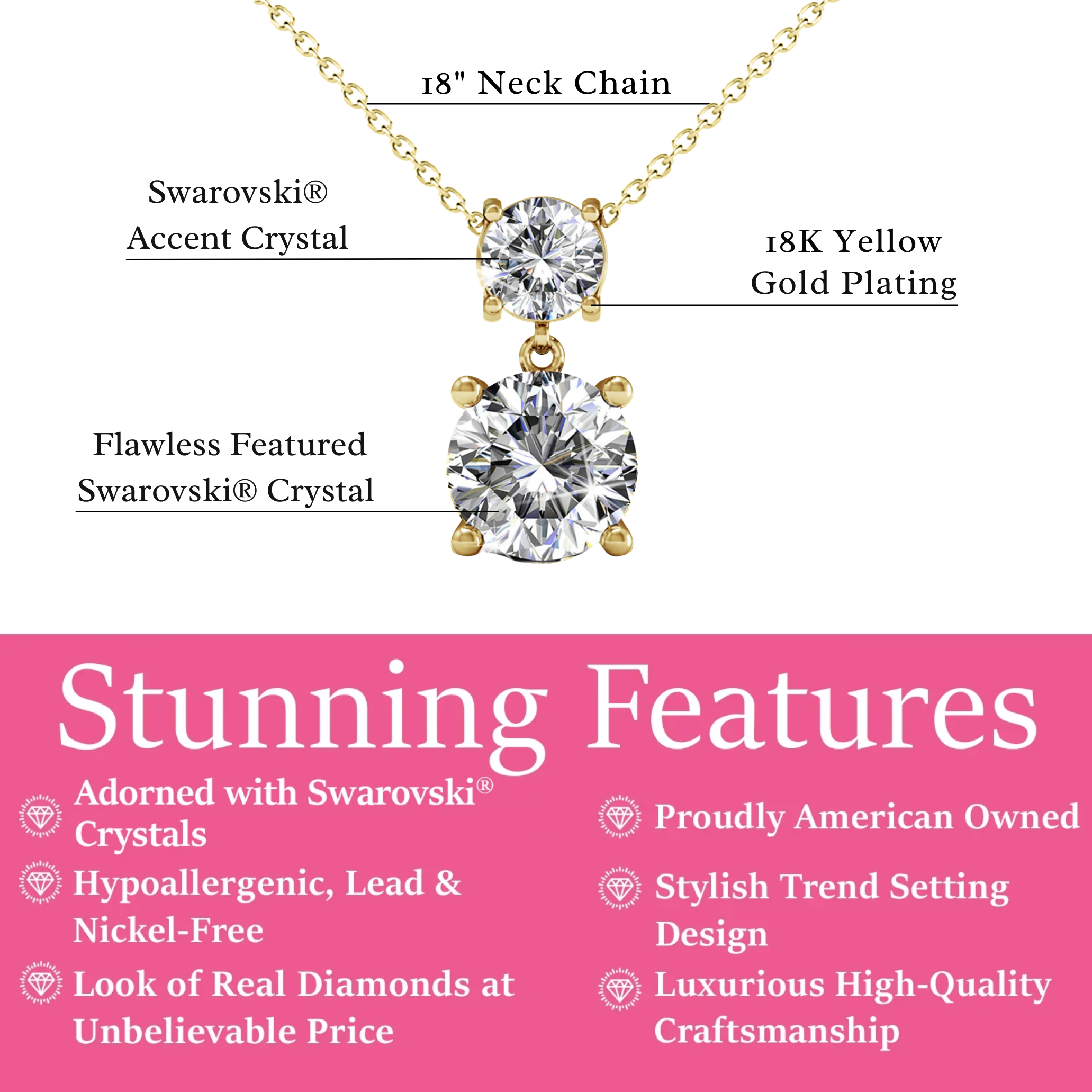 Jasmine 18k White Gold Plated Drop Necklace with Swarovski Crystals