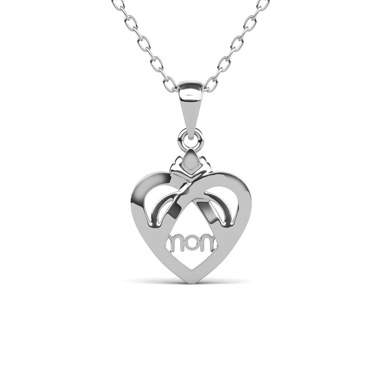 Jenna 18k White Gold Plated Mom Heart Necklace with Simulated Diamond Crystals
