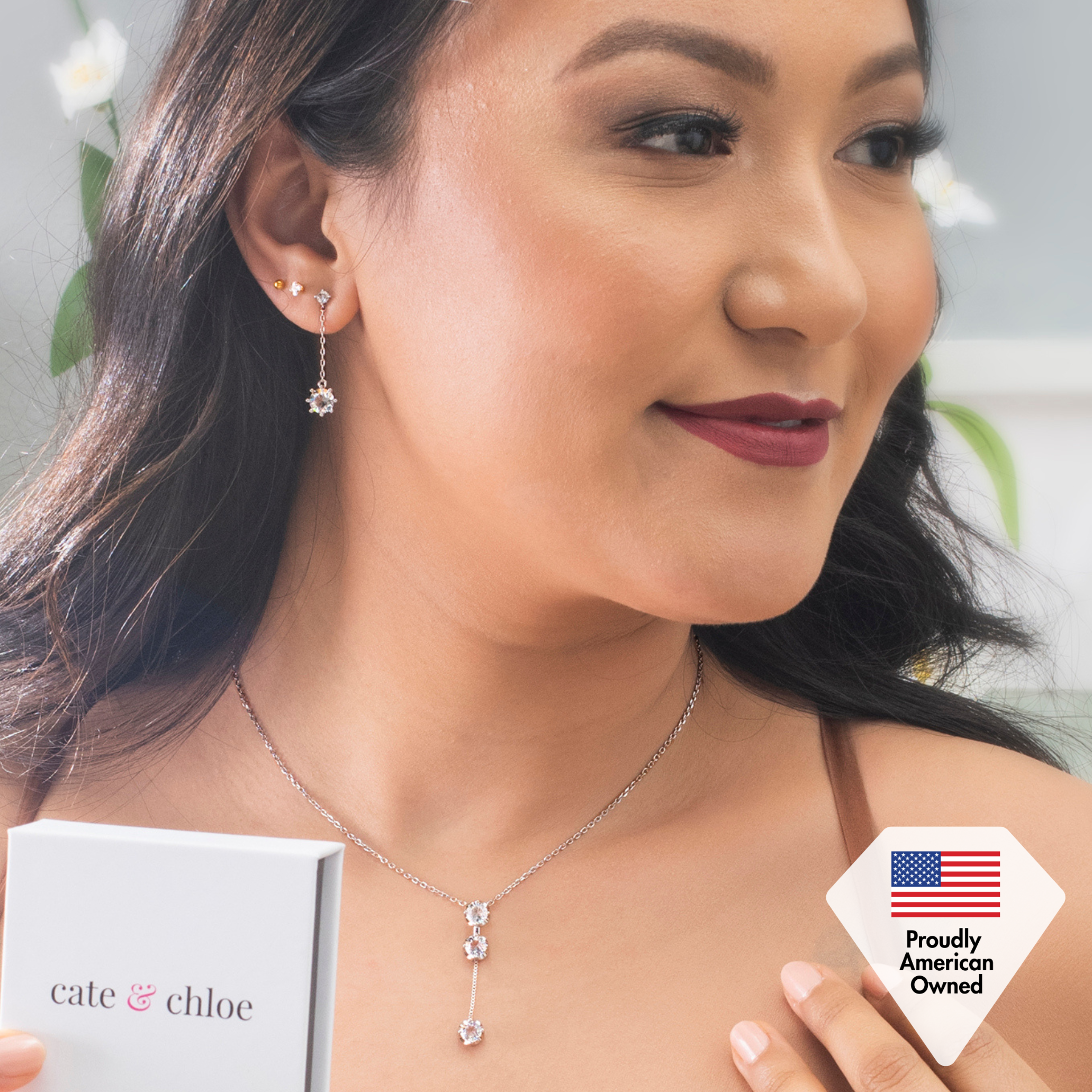 Jessie 18K White Gold Plated Dangle Stud Earrings with Swarovski Crystals