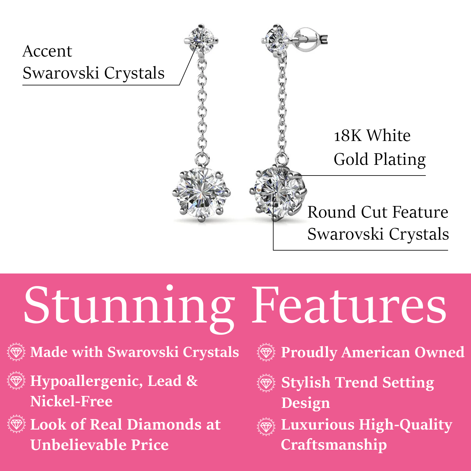 Jessie 18K White Gold Plated Dangle Stud Earrings with Swarovski Crystals - Fab Friday Sale