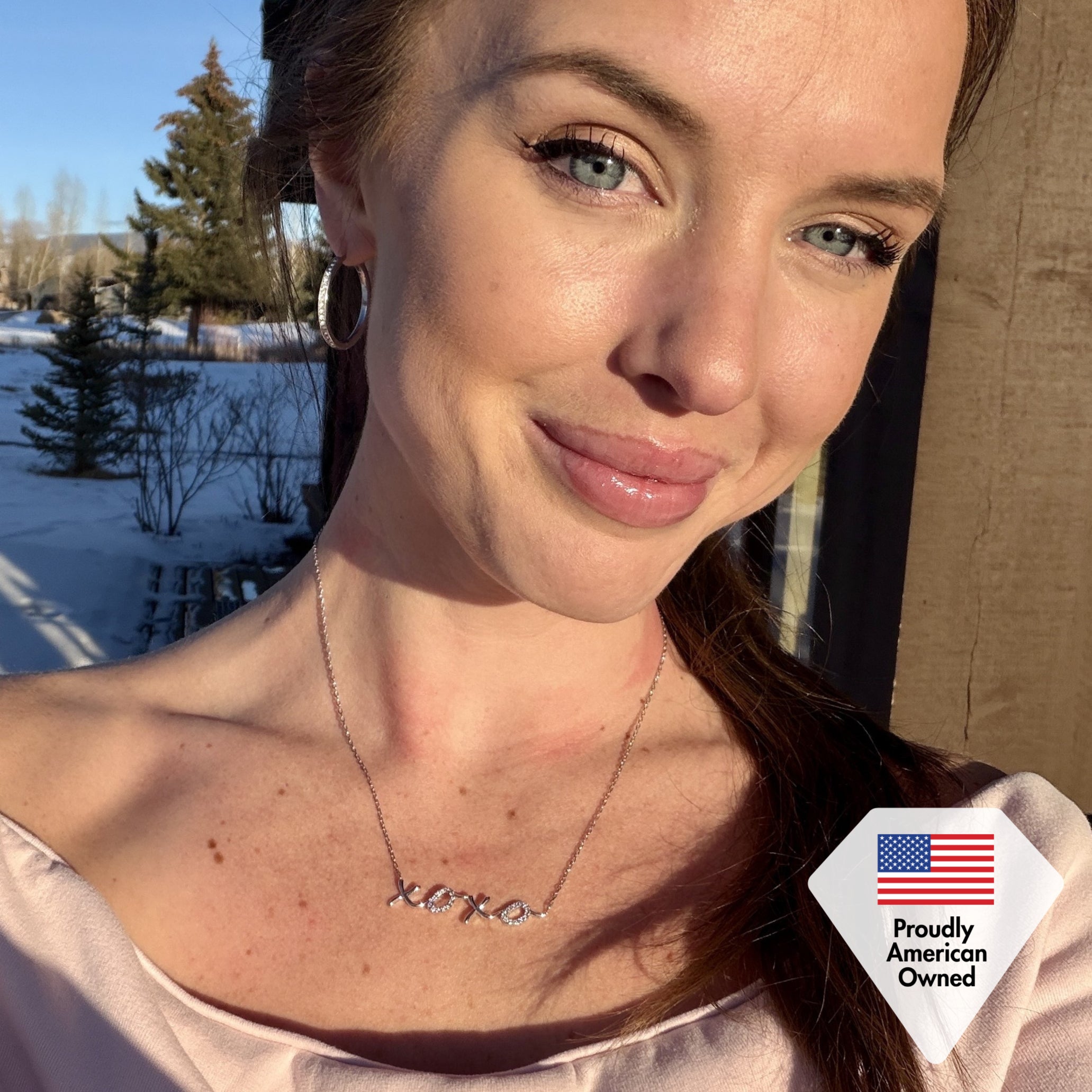 Jocelyn 18k White Gold Plated XOXO Pendant Necklace with Swarovski Crystals