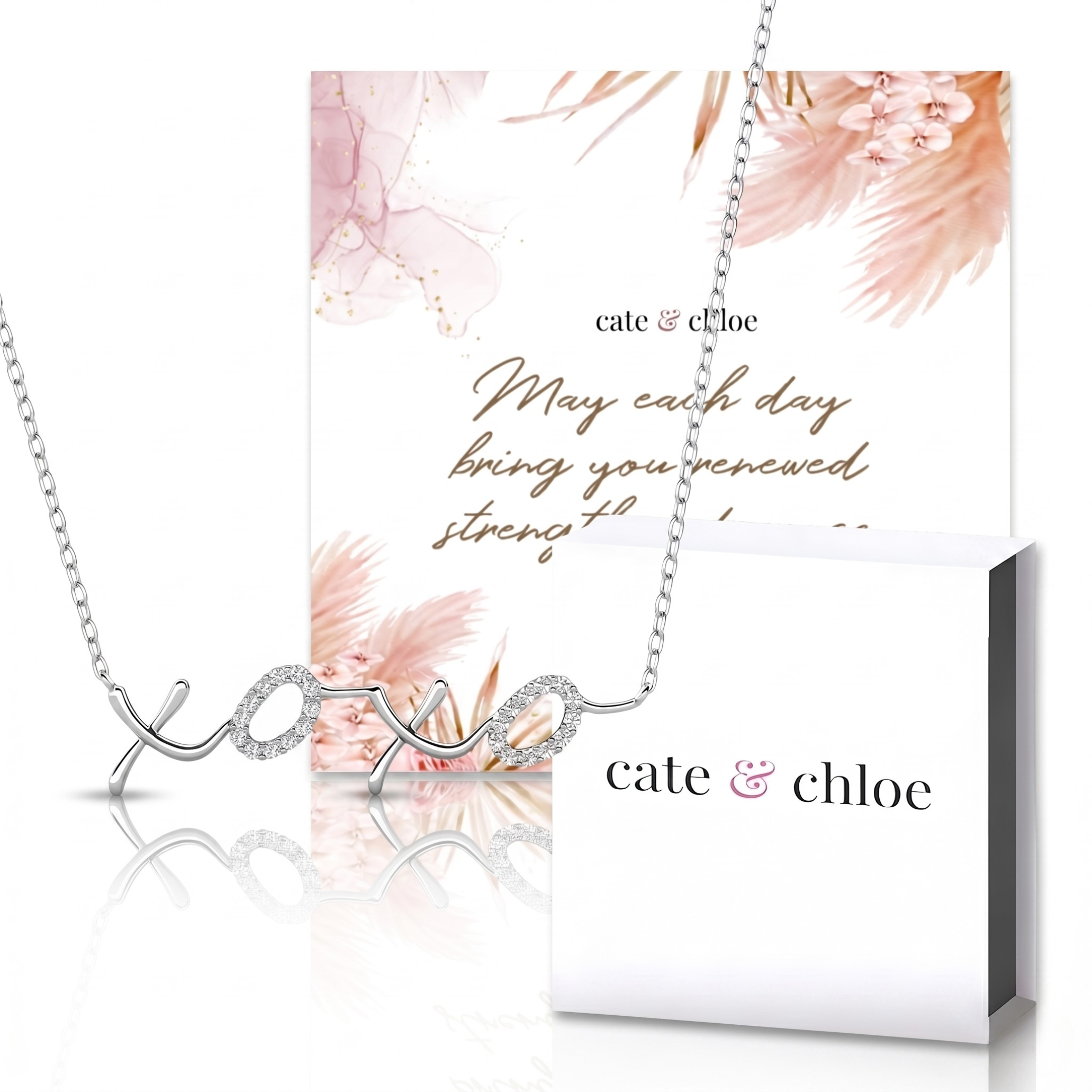 Jocelyn 18k Yellow Gold Plated XOXO Pendant Necklace & Strength and Peace Boho Card