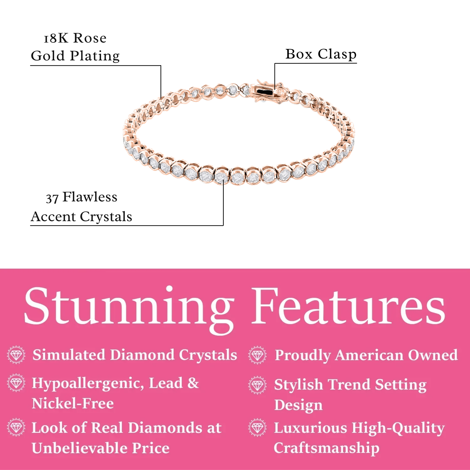 Joelle Pulsera De Tenis Chapada En Oro Blanco De 18 Quilates Con Cristales De Circonita Cúbica De Simulación