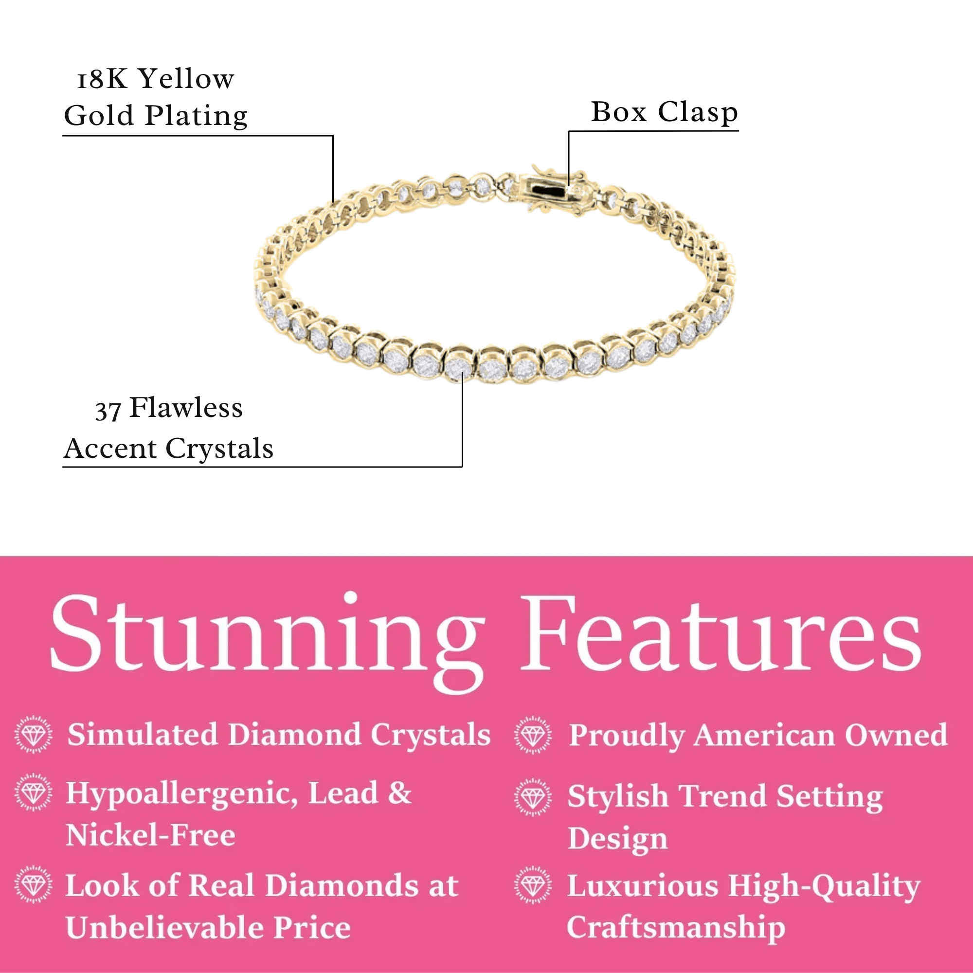 Joelle Pulsera De Tenis Chapada En Oro Blanco De 18 Quilates Con Cristales De Circonita Cúbica De Simulación