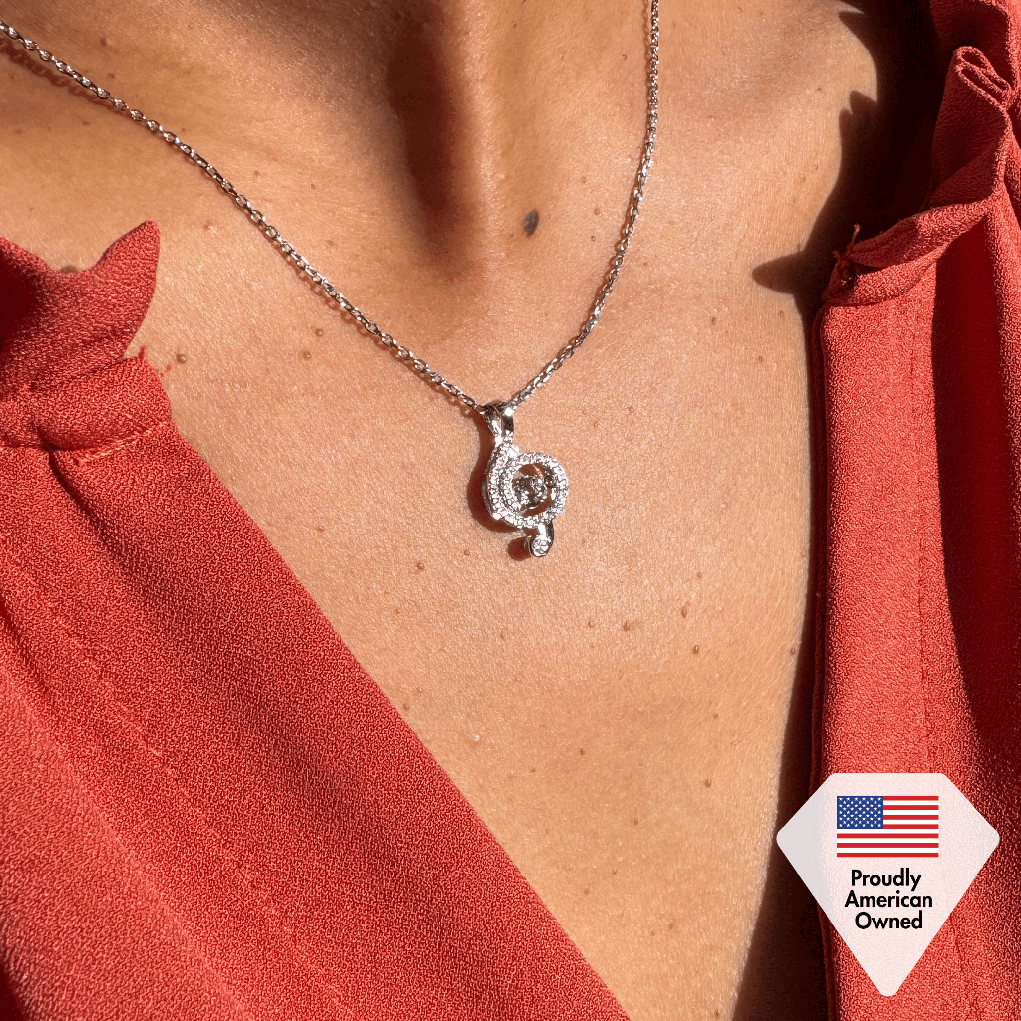 Jolene 18k White Gold Plated G-Clef Dancing Pendant Necklace with Swarovski Crystals